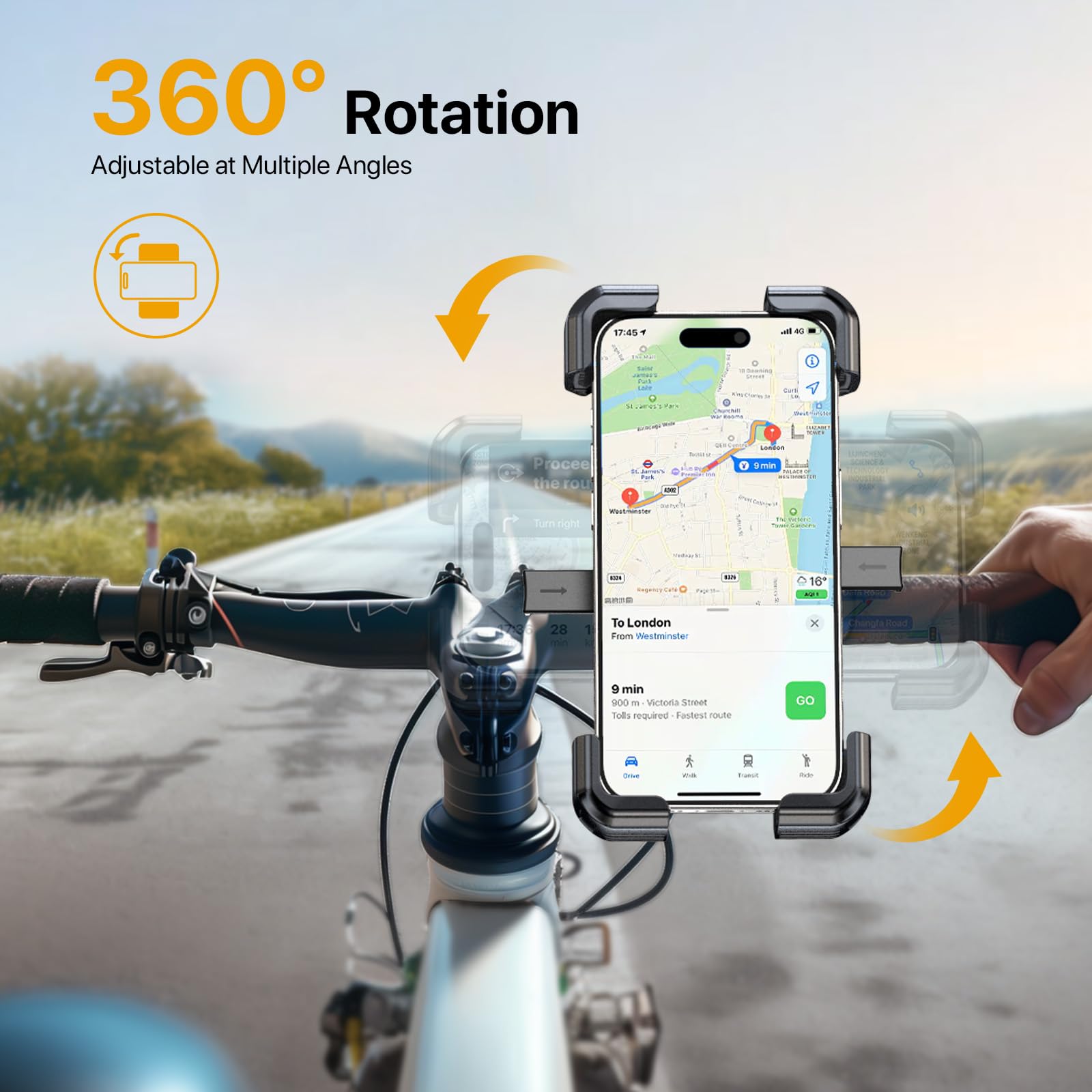 Miracase Motorcycle Phone Mount, One Touch Release And Lock Bike Phone Holder, Bicycle Scooter Handlebar Phone Mount Holder, Bik