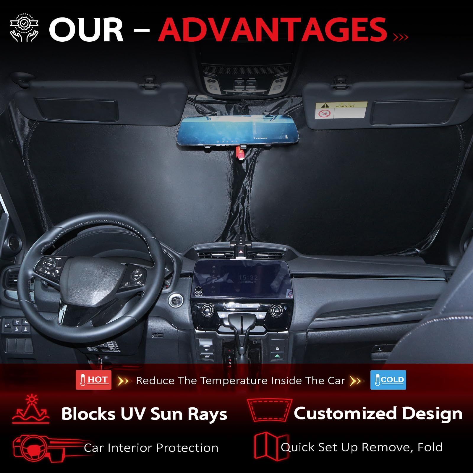 Kayzt Windshield Sun Shade For Honda Crv 2017-2022 Cr-V Foldable Sunshade Suv Front Window Custom Fit Accessories