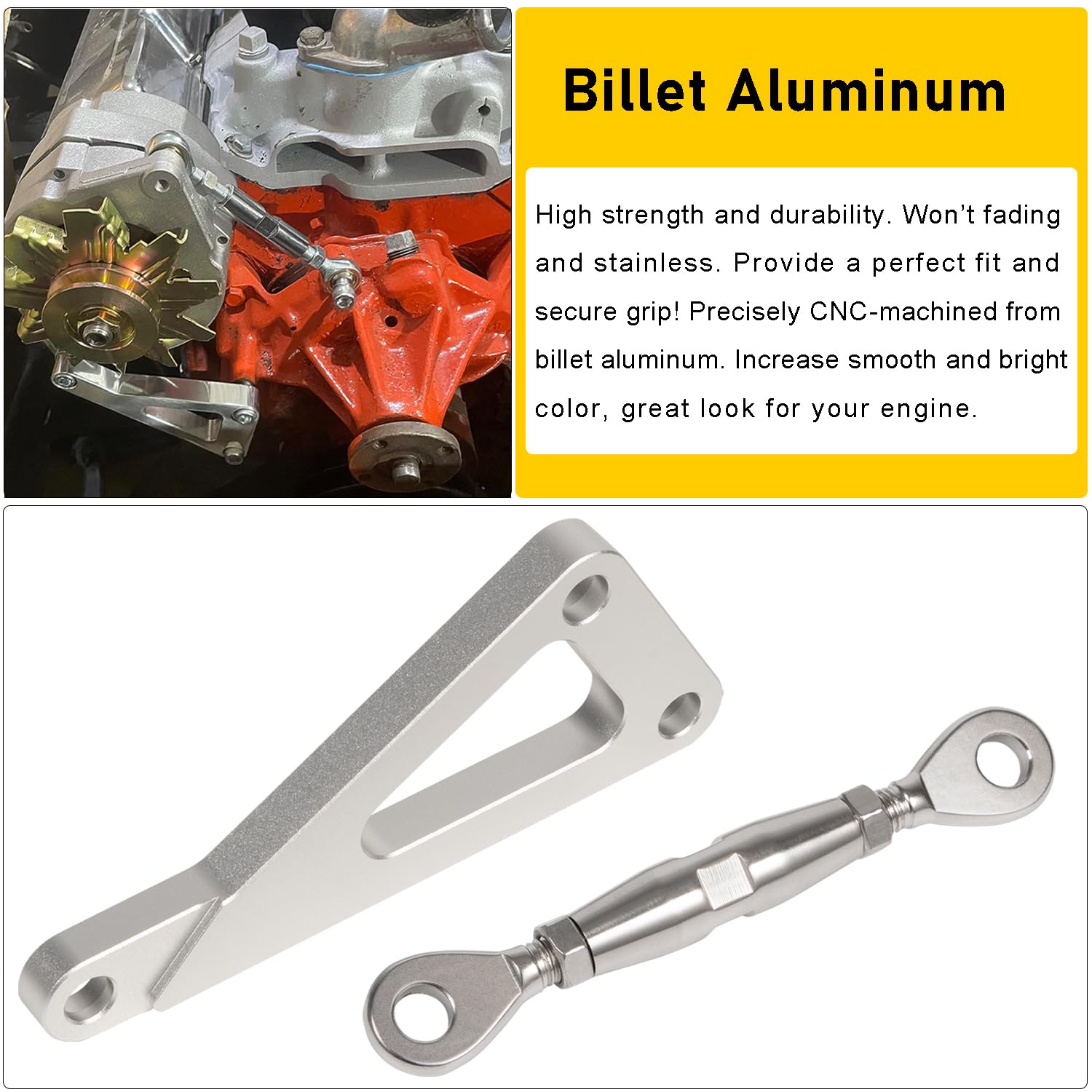 Billet Alternator Bracket Adjustable Kit For Chevy Sbc 305 327 350 383 5.0L 5.7L V8 Eight Cylinder Long Water Pump Polished Aluminum For Chevy Small Block Engine