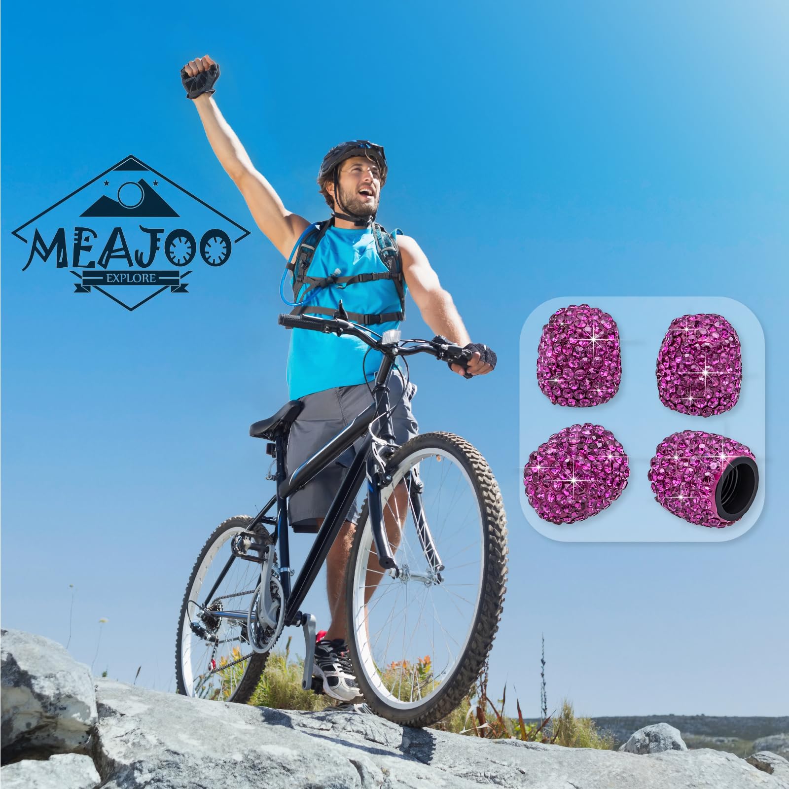 Meajoo 8Pcs Bling Crystal Diamond Tire Stem Valve Caps, Dustproof Universal Tire Valve Stem Covers For Cars, Suv, Trucks, Bikes,