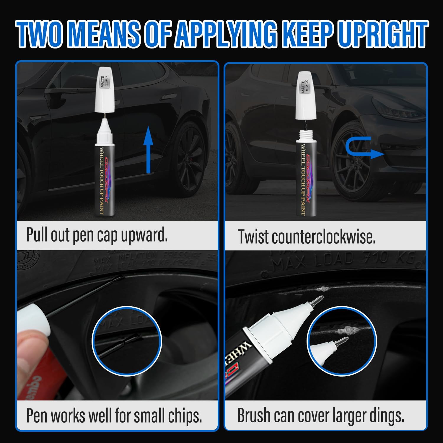 Cocomfix Matte Black Rim Touch Up Paint Pen - 1 Fl Oz for Quick Fix of Scratches, Chips, and Curb Rashes on Wheel Rims