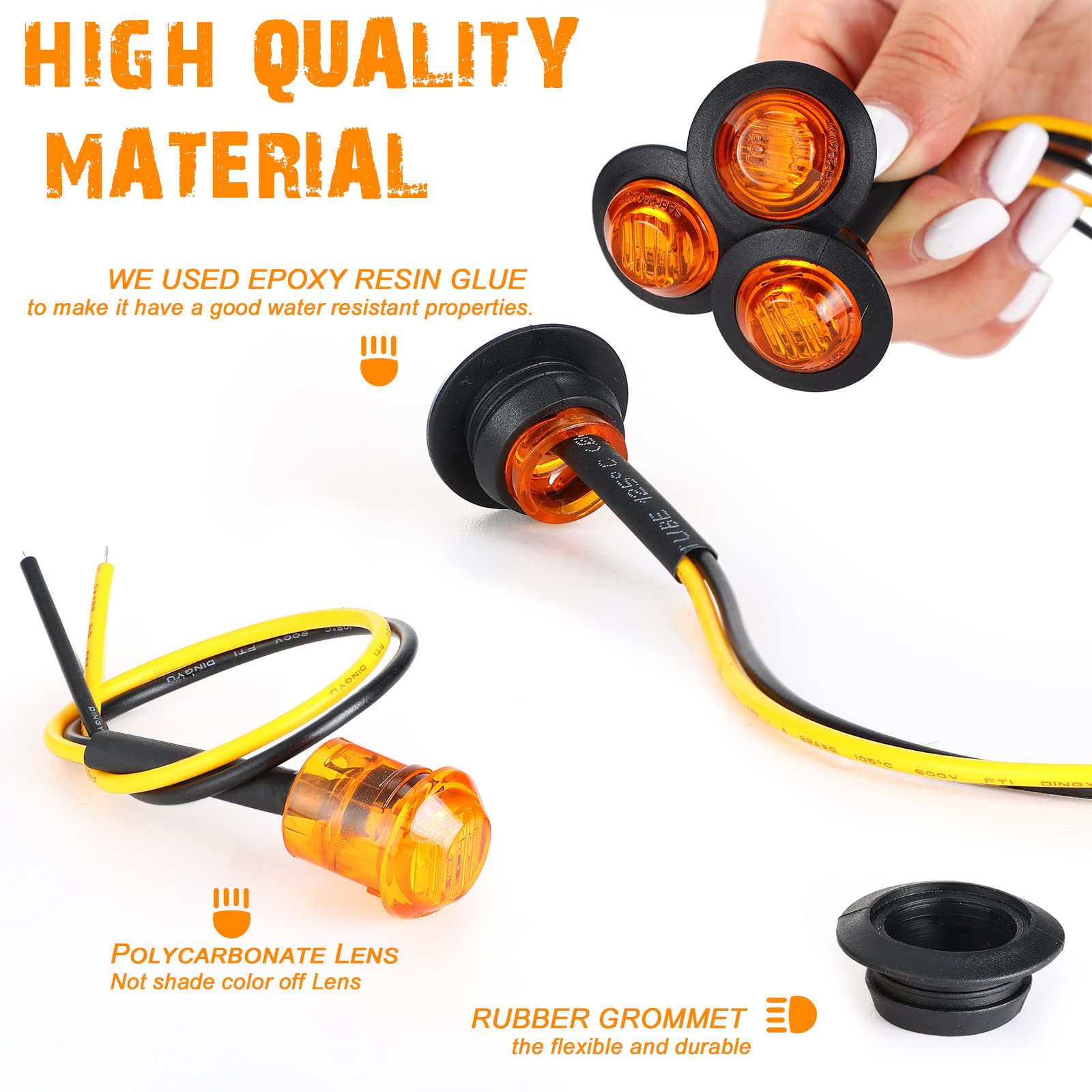 100 Pieces 3/4'' Round Led Side Marker Lights, 3 Leds Front Rear Side Indicator Lights Turn Signal Lights Ip68 Waterproof For Tr