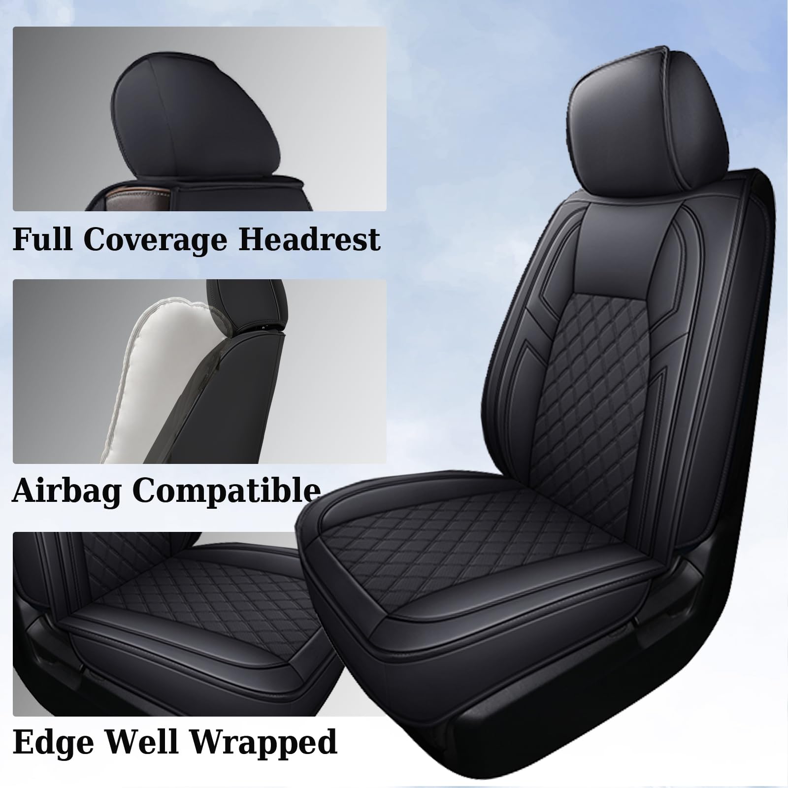 Coverado Front Seat Covers For Toyota Tundra 2007-2021, Leather Car Seat Covers Compatible With Crew, Crewmax, Extended, And Dou