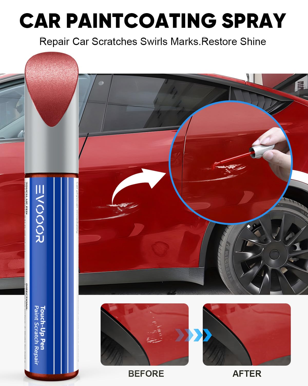 EVOOOR DIY Touch Up Paint for Tesla Model 3/Y/S/X, Ultra Red (PR01), 0.41 Fl Oz - Scratch Repair Solution