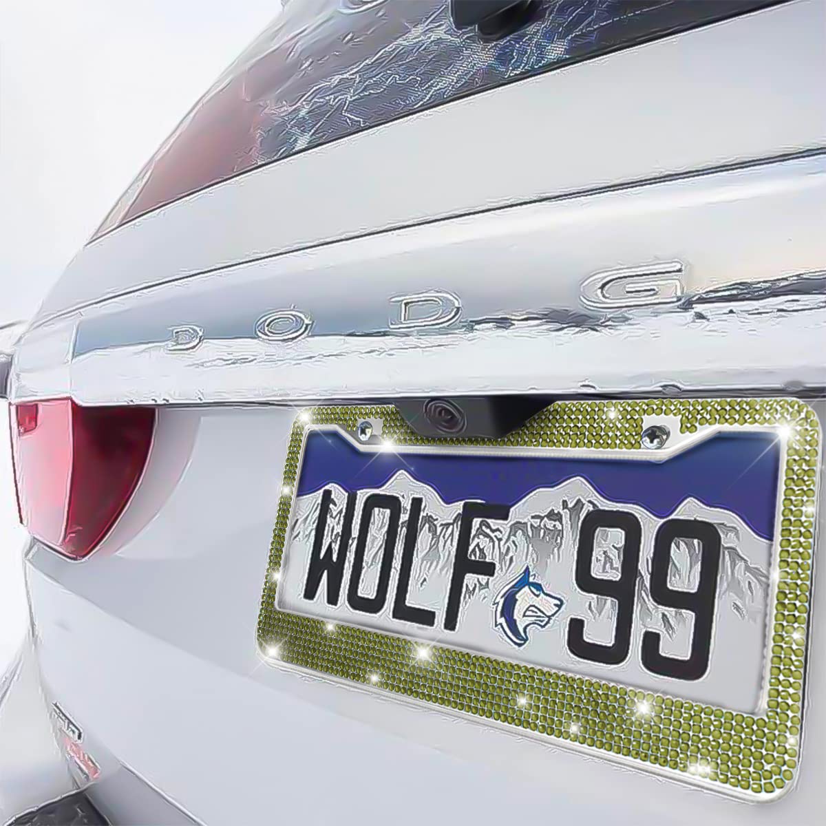 Yalok Bling Car License Plate Frame, Sparkly Rhinestone Stainless Steel License Plate Cover/Holder, Universal For Most Cars, Suvs, Vehicles With Screw Set, Auto Accessories For Women (Light Green)