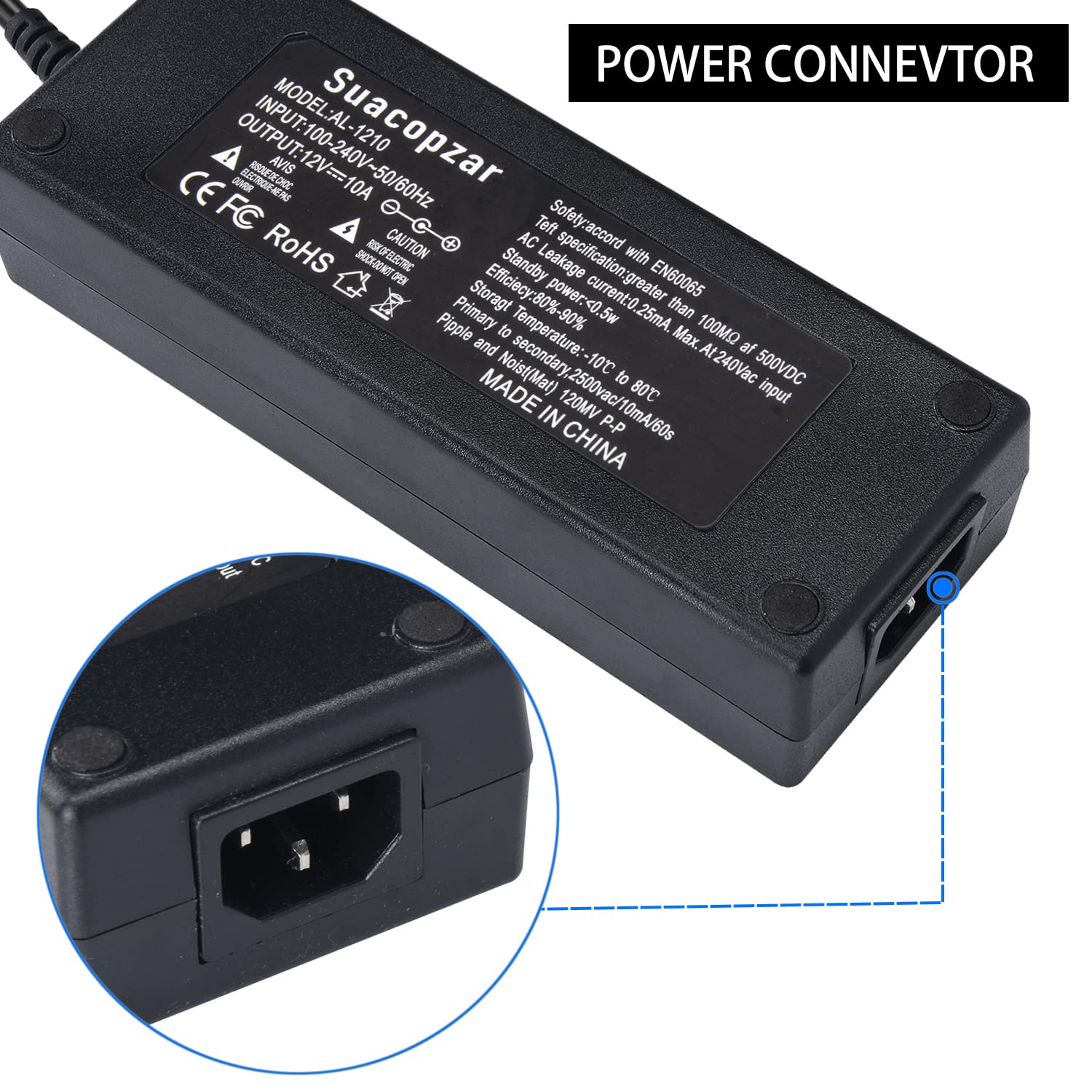 Suacopzar 12V 10A Car Power Adapter Female Auto Cigarette Lighter Plug, Ac 100-240V To Dc 12V 10A 120W Power Supply Adapter Ac T