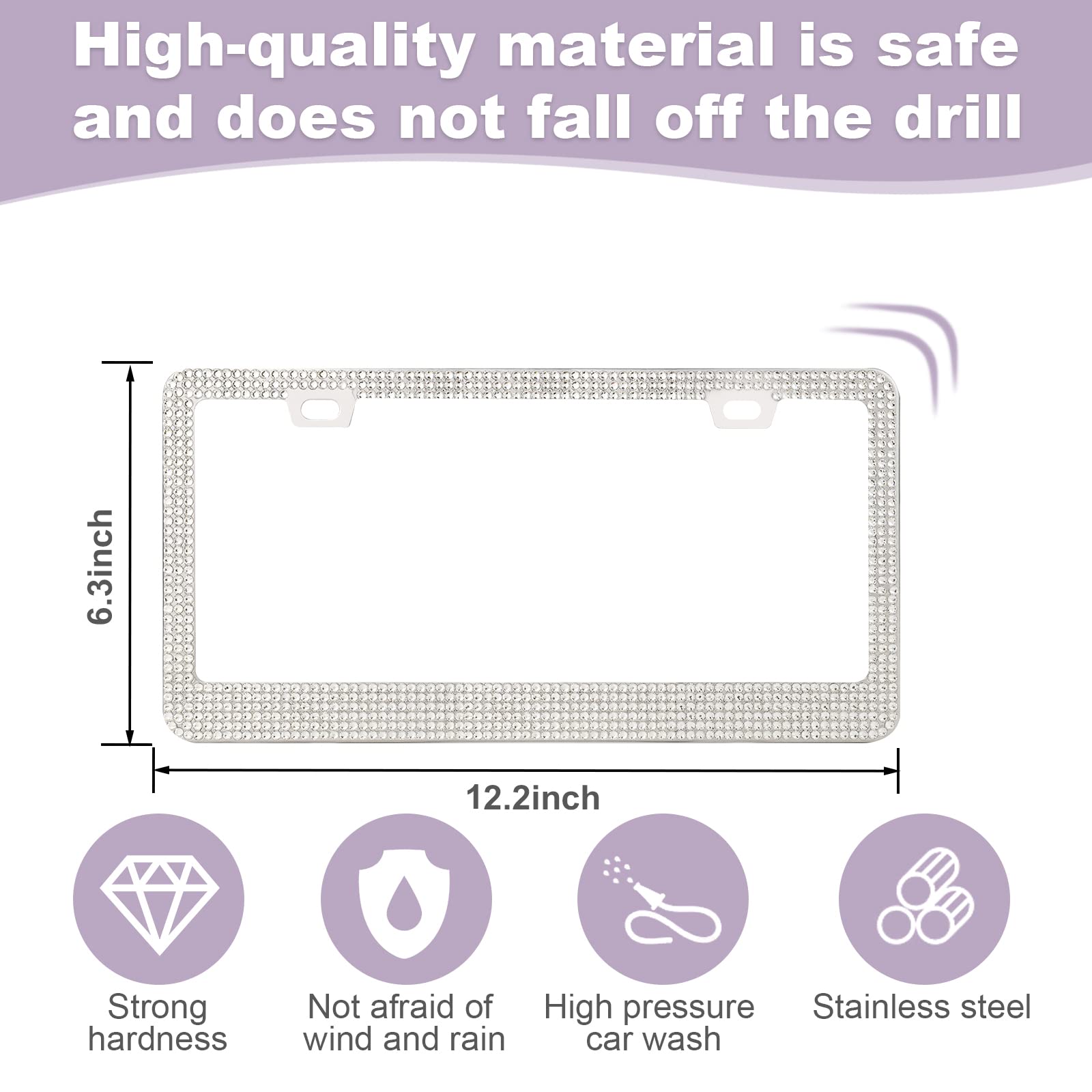 Quanqiufei Bling License Plate Frames For Women, Sparkly Rhinestone Diamond Car Accessories With Glitter Crystal Caps (1 Pack Wh