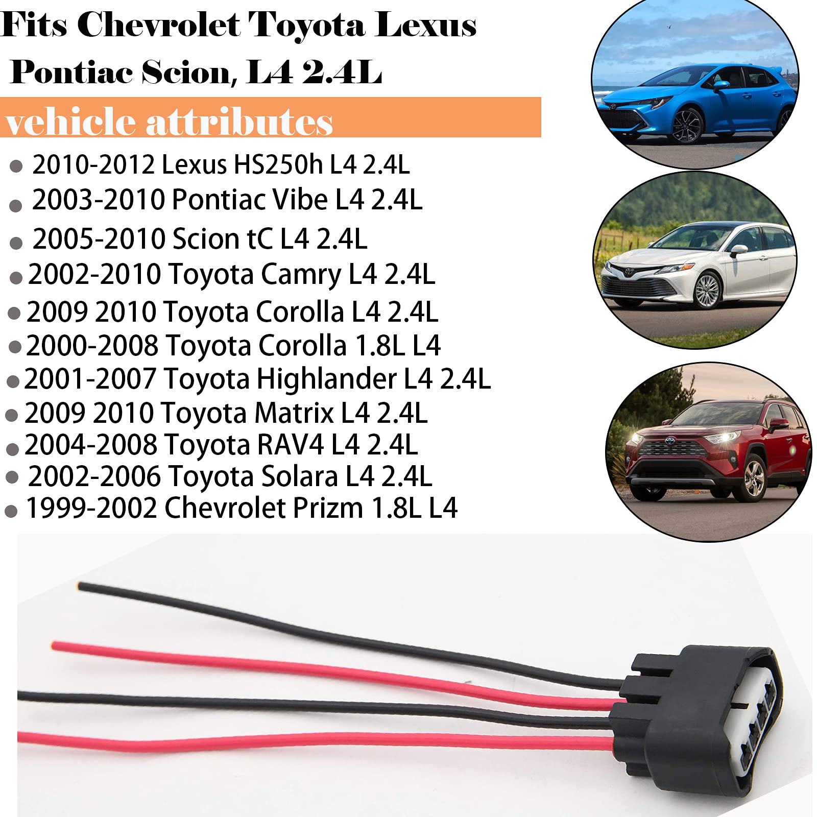 4 Packs Ignition Coil Connector Compatible With Toyota Scion Pontiac Chevrolet Chevy Lexus Ignition Coil Connector Harness L4 2.4L Ignition Coil Female Connector Plug Harness Pigtail Toyota Connectors