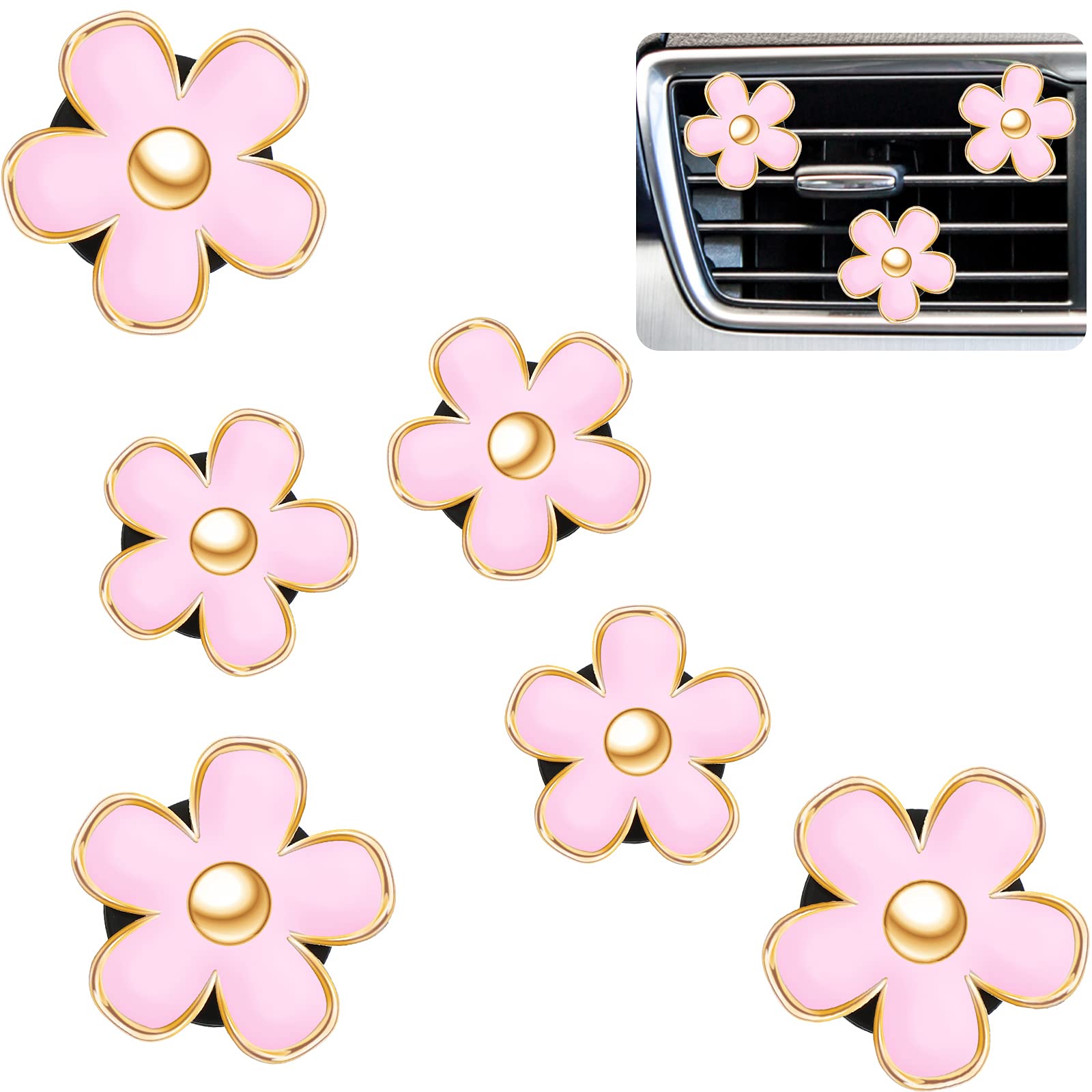 Frienda 6 Pcs Daisy Flower Air Vent Clip Air Freshener Outlet Clip Car Air Conditioning Clip Charm Car Inter Decor(Pink, 3 Cm, 3