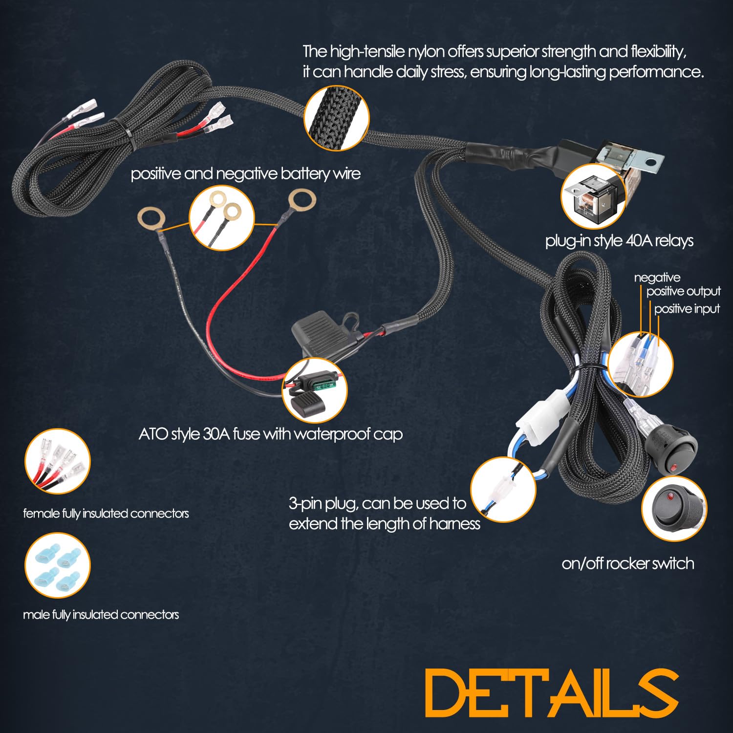 Wiring Harness 2 Lead, Nirider 12V 40A Rocker Switch Relay Fuse Nylon Wiring Harness Kit For Led Light Bars Fog Lights Work Ligh