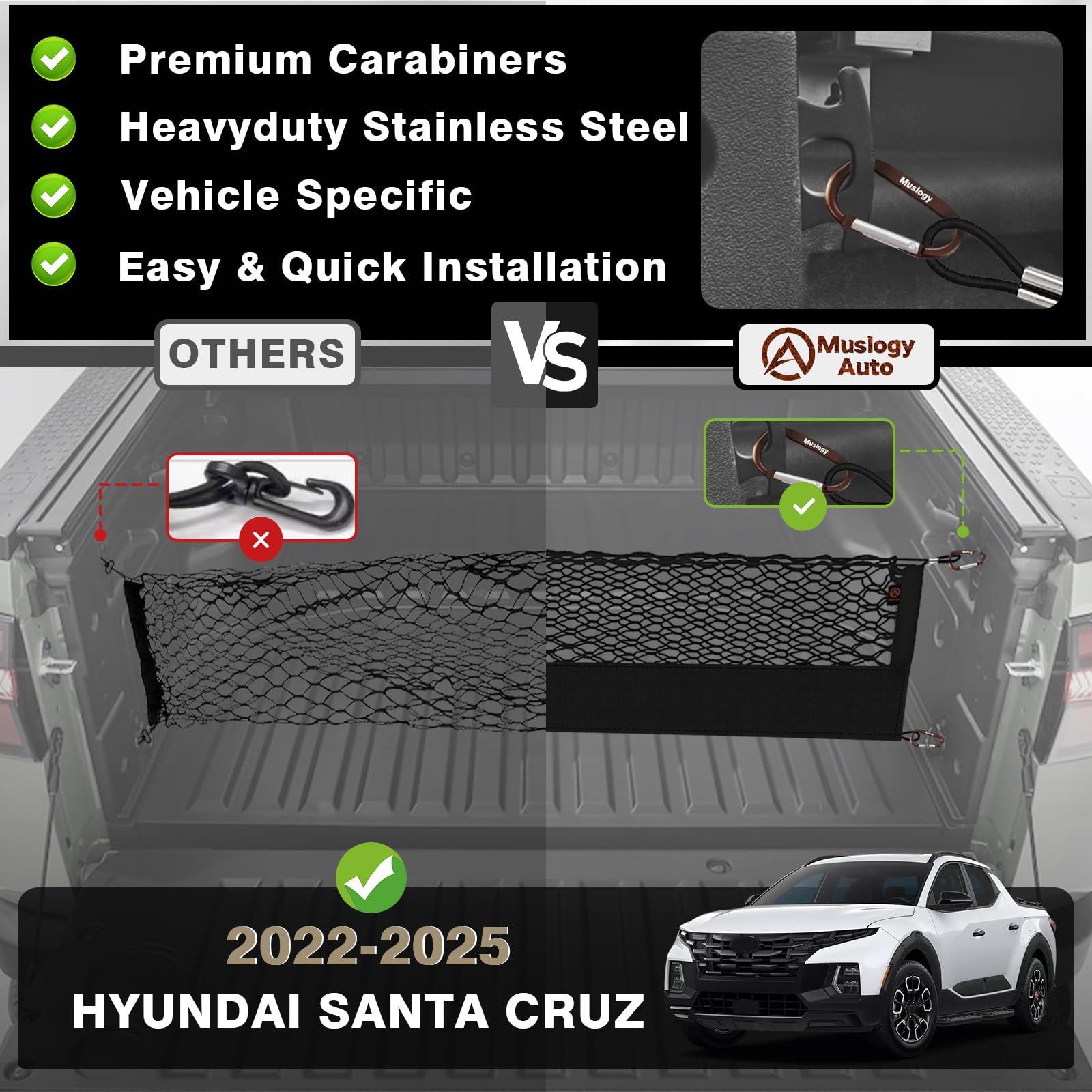 Muslogy Truck Bed Cargo Net Compatible With Hyundai Santa Cruz 2022-2025 Accessories Storage Organizer Pickup Truck Bed Envelope