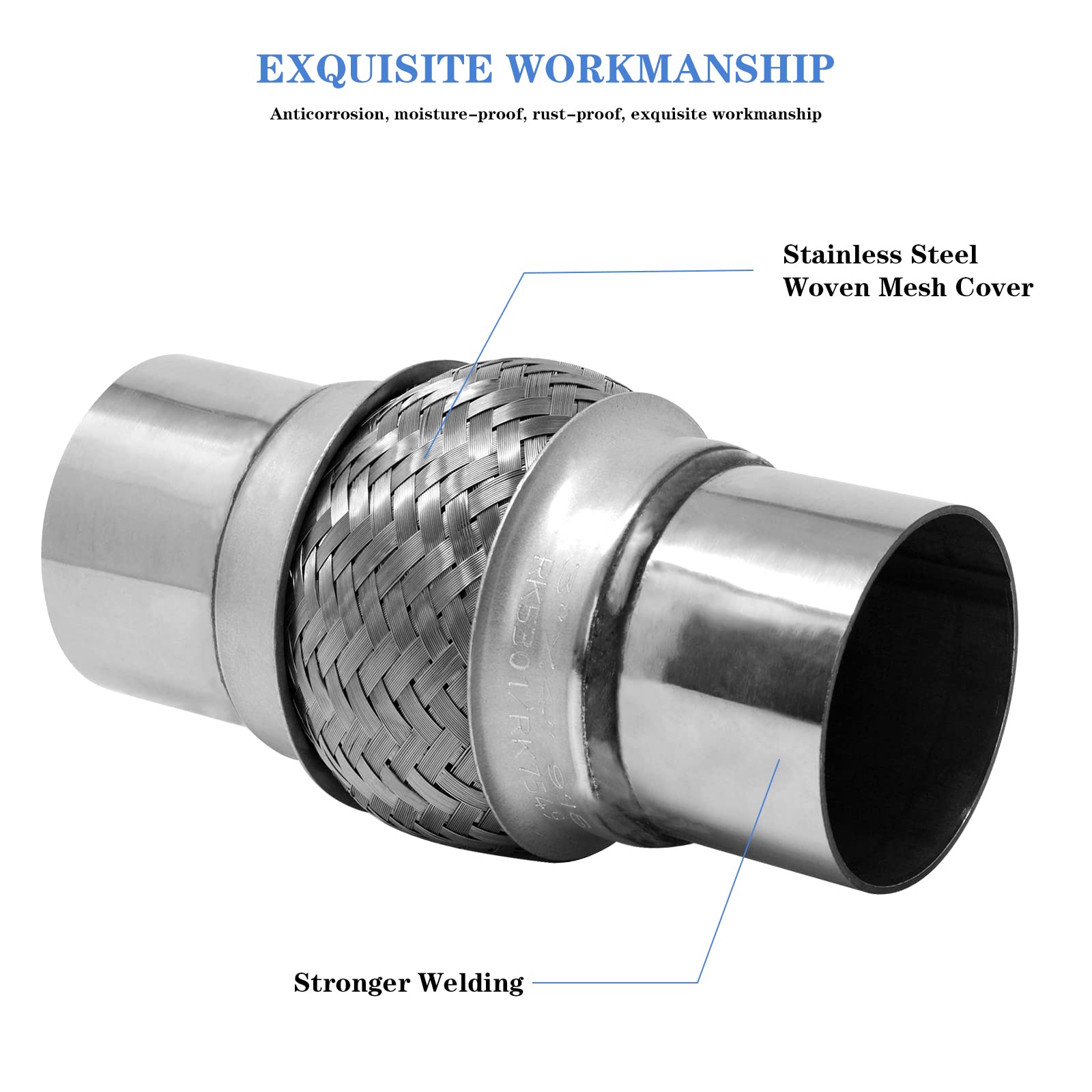 Rp Remarkable Power, Rk7544-2.5 X 4 Heavy Duty Stainless Steel Exhaust Flex Pipe 8 Ol