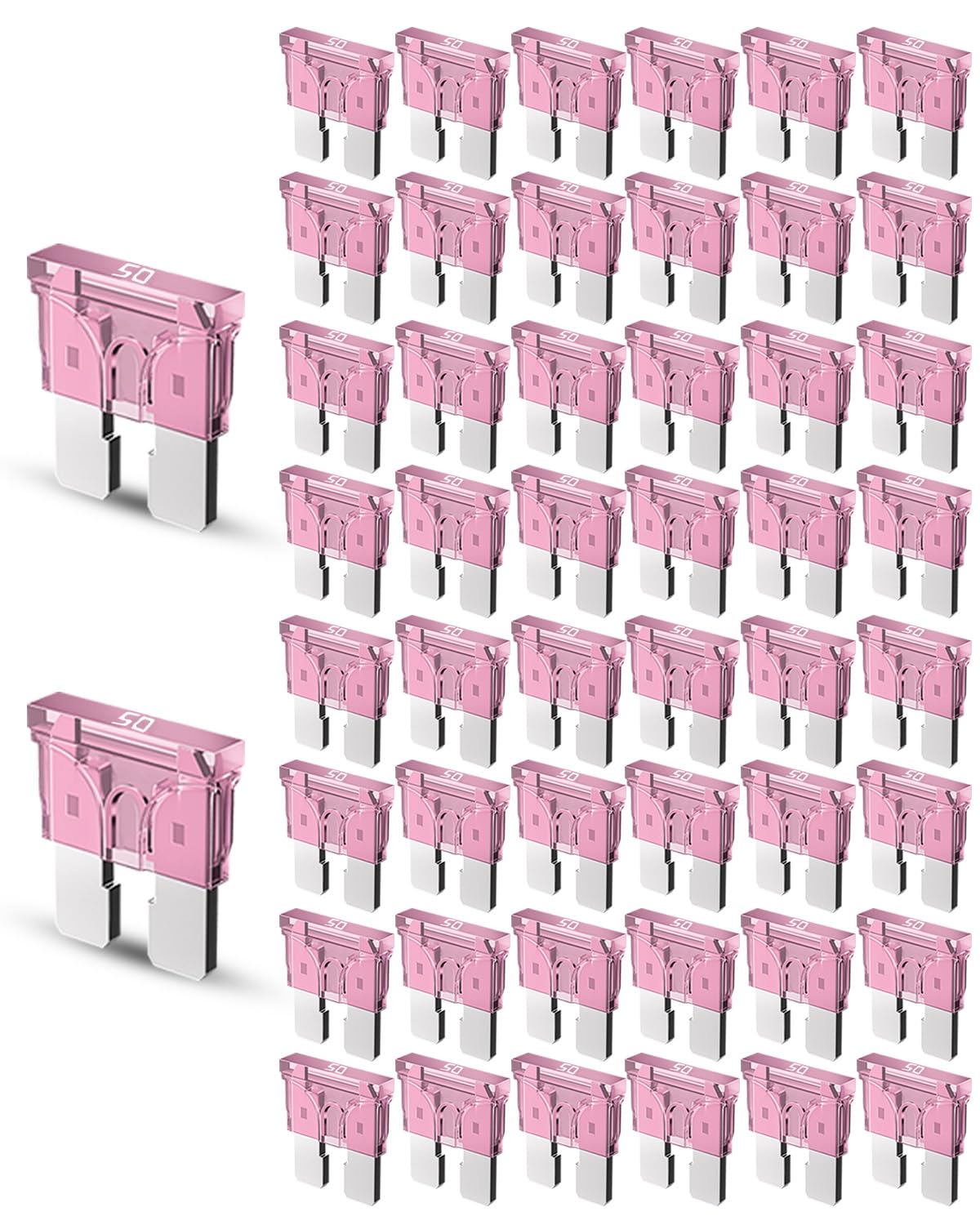 Riseuvo 50Pcs 50A Standard Car Fuses - 50 Amp Automotive Fuses(Ato/Apr/Ats), 32V (12/24V) Blade Fuse For Rv/Truck/Suv