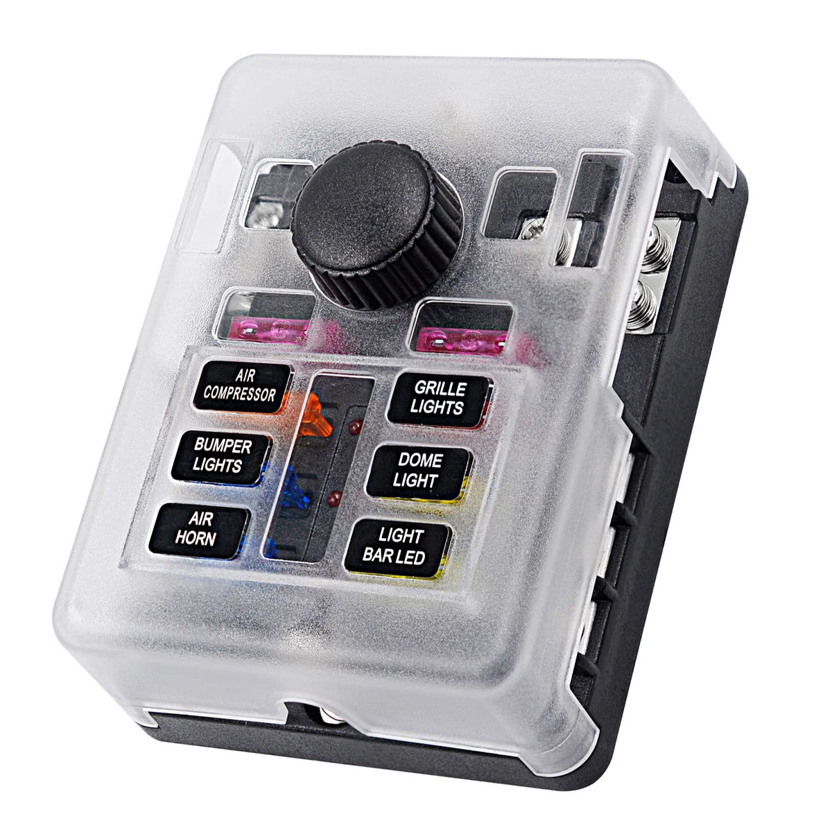 12 Volt Fuse Block, Waterproof 6 Way Fuse Box With 6 Ground Negative Busbar For Automotive[100 Amp Max] [Atc/Ato Fuses] [Led Ind
