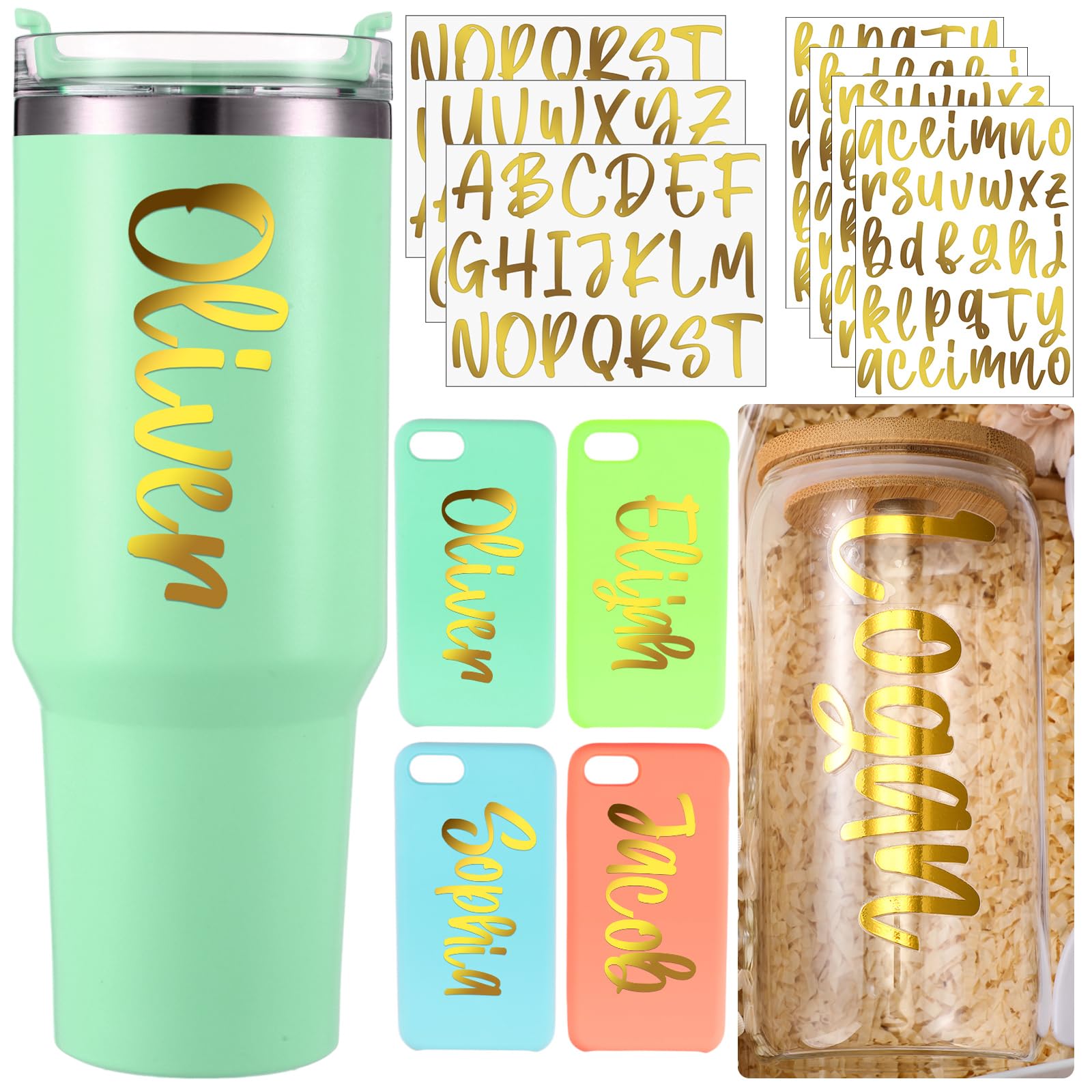 Humyoun 7 Sheets UV DTF Cup Wrap Name Decals for Tumblers Waterproof Custom Vinyl Lettering Alphabet Stickers Personalized Name 