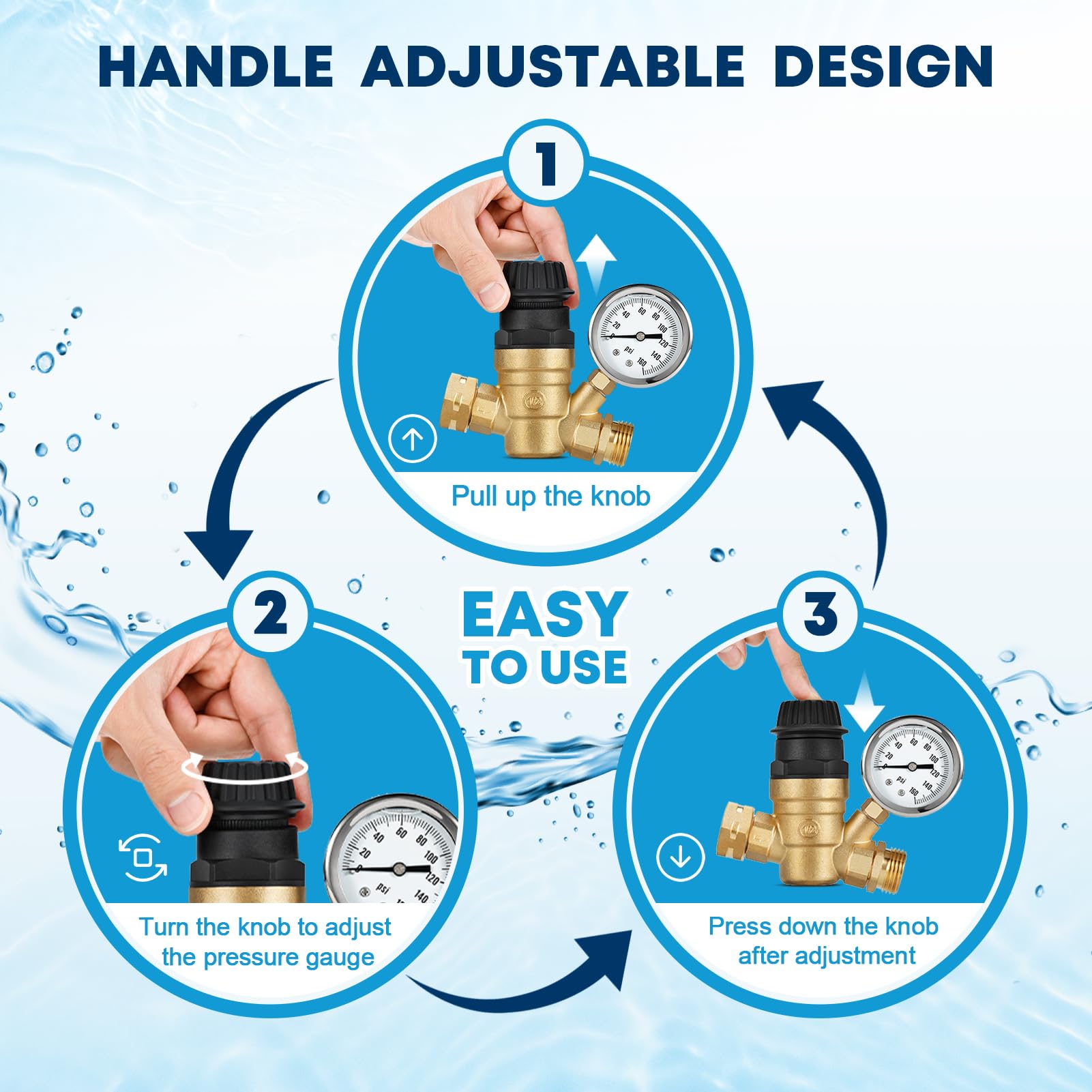 Kohree Rv Water Pressure Regulator For Rv Camper, Adjustable Handle Brass Lead-Free Reducer Valve Rv Water Pressure Regulator Wi