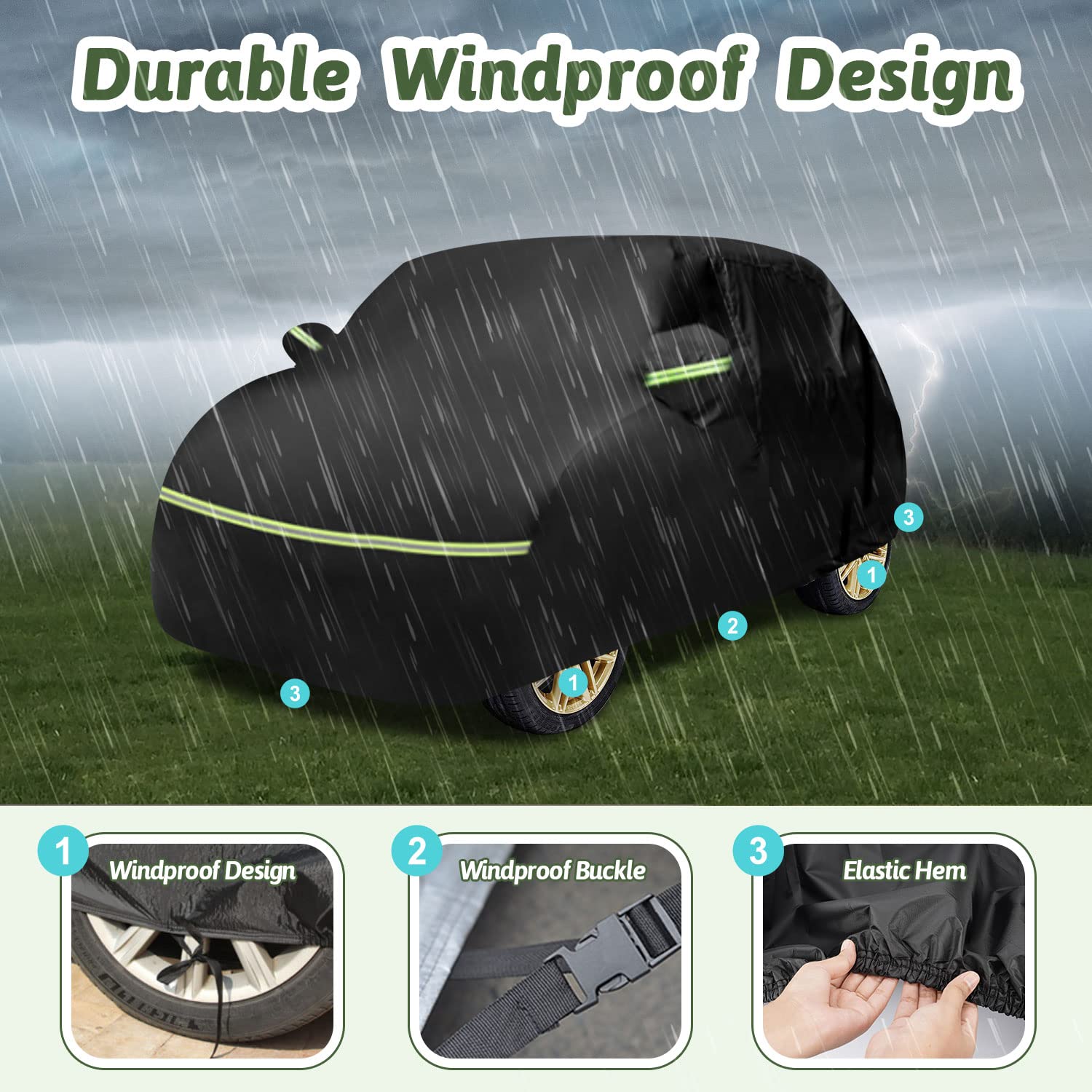 Waterproof Car Cover For 2007-2025 Smart Fortwo, 210T Sun Rain Uv Dust Snow Protection Outdoor Covers With Zipper Door & Windpro