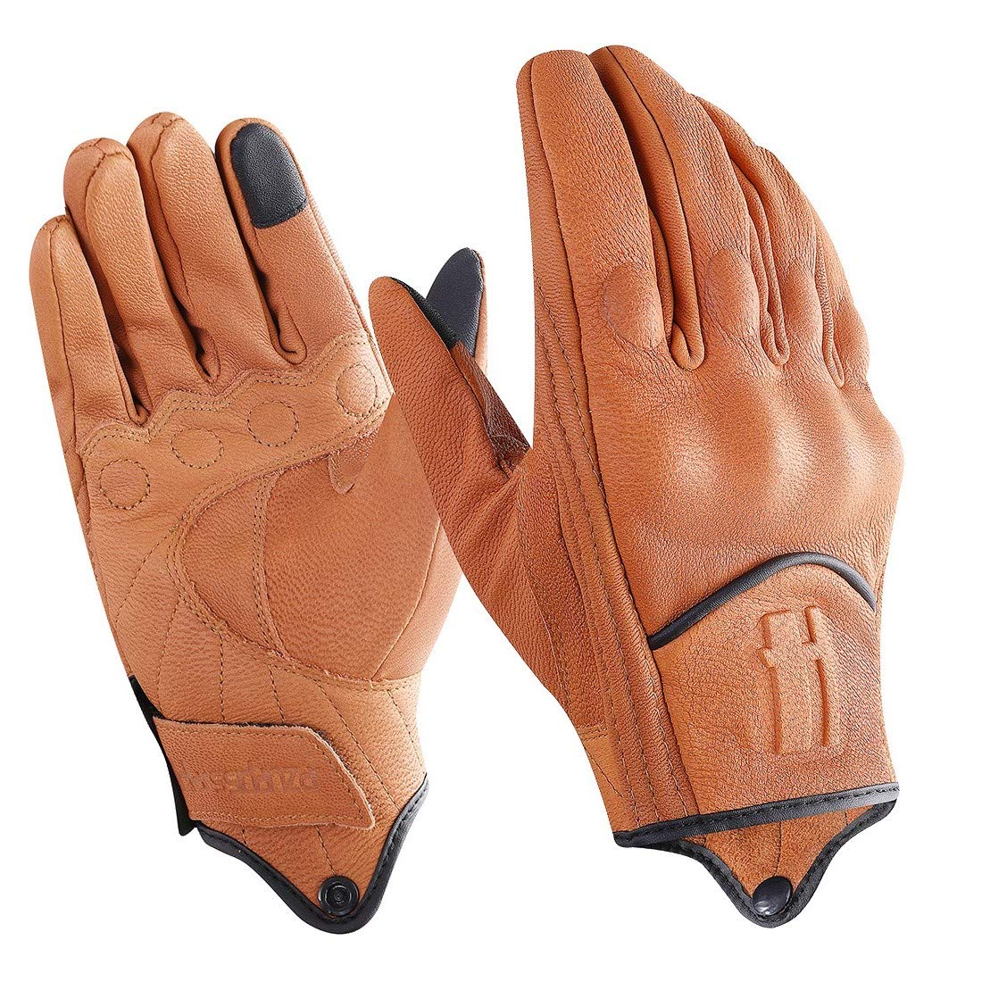 Harssidanzar Mens Full Finger Goatskin Leather Touchscreen Motorcycle Gloves Upgrade Gm028,Tan, Size Xxl