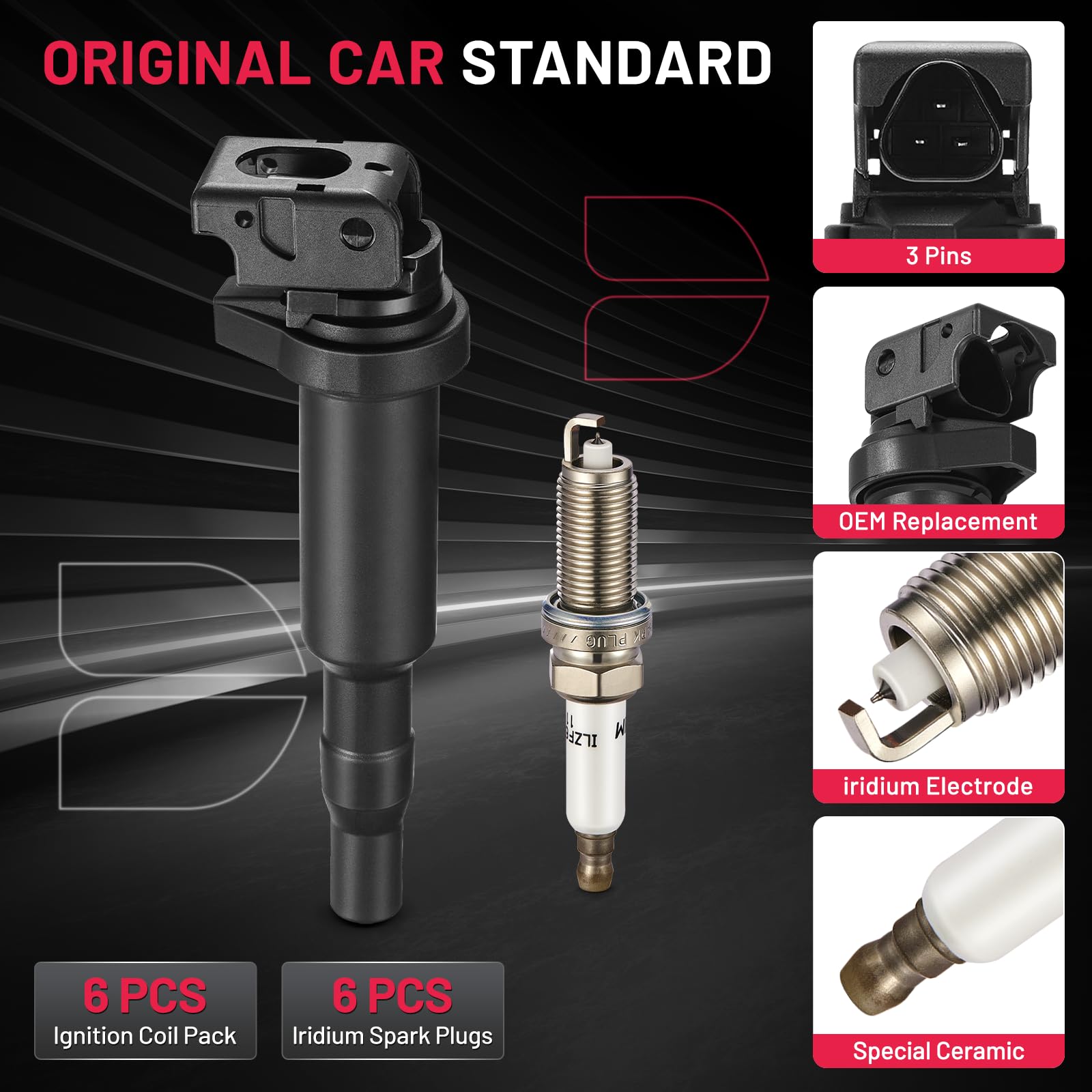 BDFHYK Ignition Coil Pack and Double Iridium Platinum Spark Plugs Compatible with BMW 328i xDrive 528i X3 525i 530i 325i 325xi 3