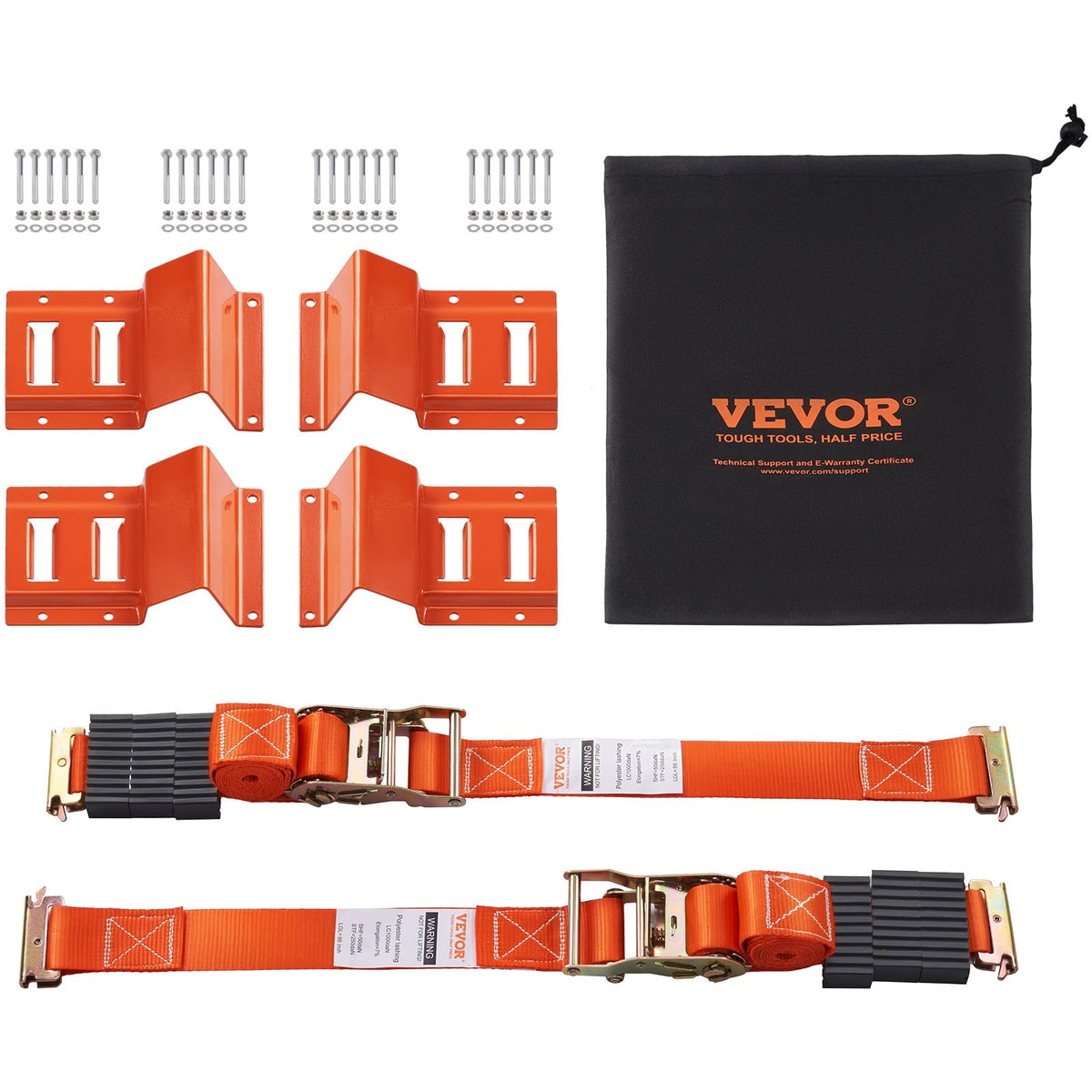 Vevor Wheel Chock Tie Down Kit, 2'' X 96'' Tie Down Strap Kit, Heavy Duty Trailer Tie Down System For 10''-23'' Wheels, Atv, Utv