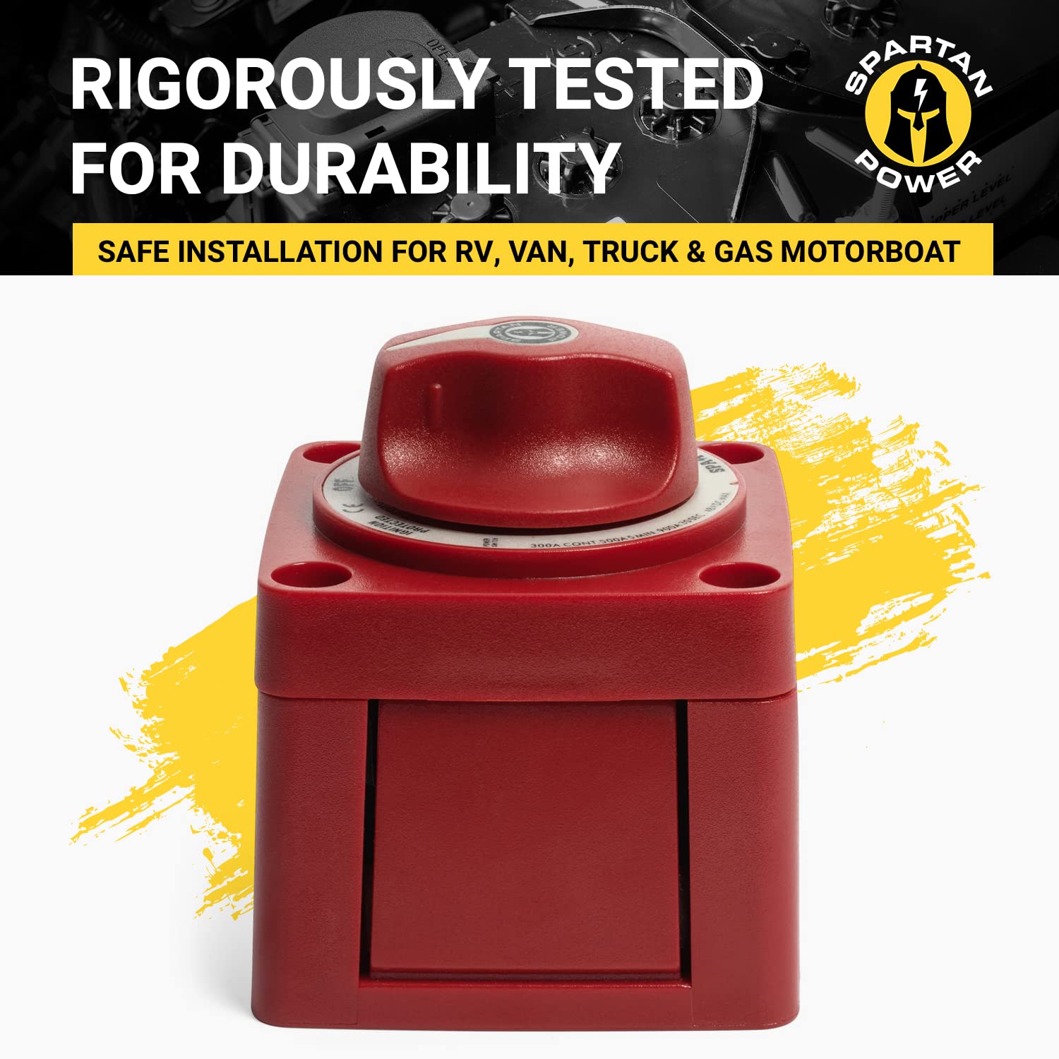 Spartan Power Battery On/Off Disconnect Switch 300A - Ignition Protected, Heavy Duty Cutoff Switch For Rv, Marine, And Automotiv