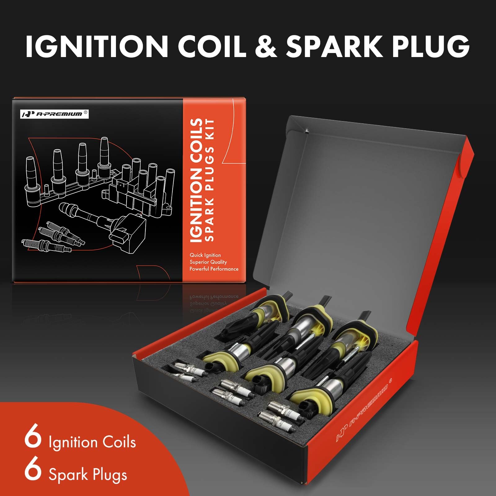 A-Premium (Yellow) Set Of 12 Ignition Coil Pack And Iridium Spark Plugs Compatible With Chevrolet Trailblazer Ext & Gmc Envoy, E