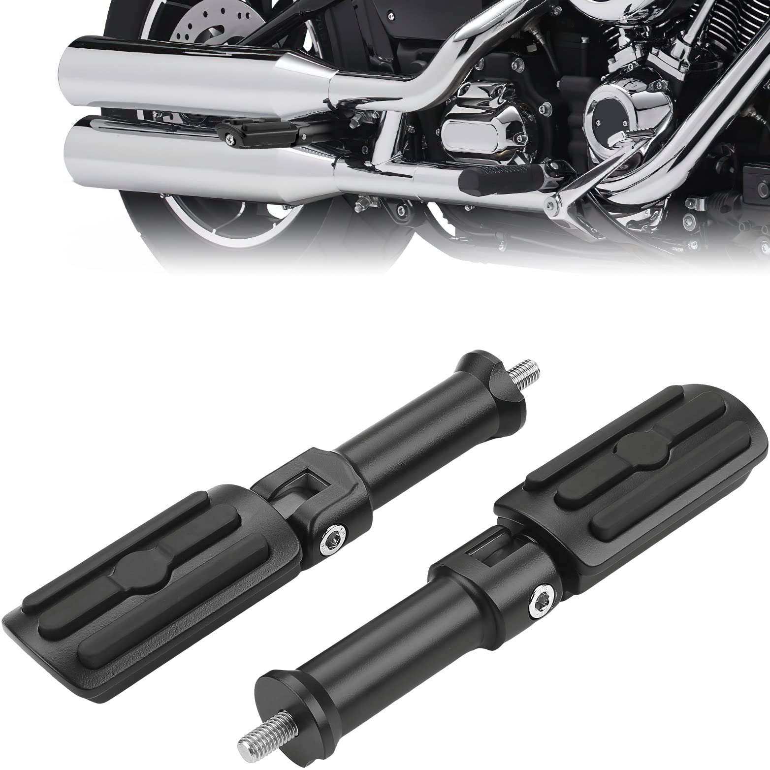 KEMIMOTO Upgraded Passenger Foot Pegs with Support Mount Kit for Softail Cruiser Motorcycle, Black, Rear, Metal and Rubber