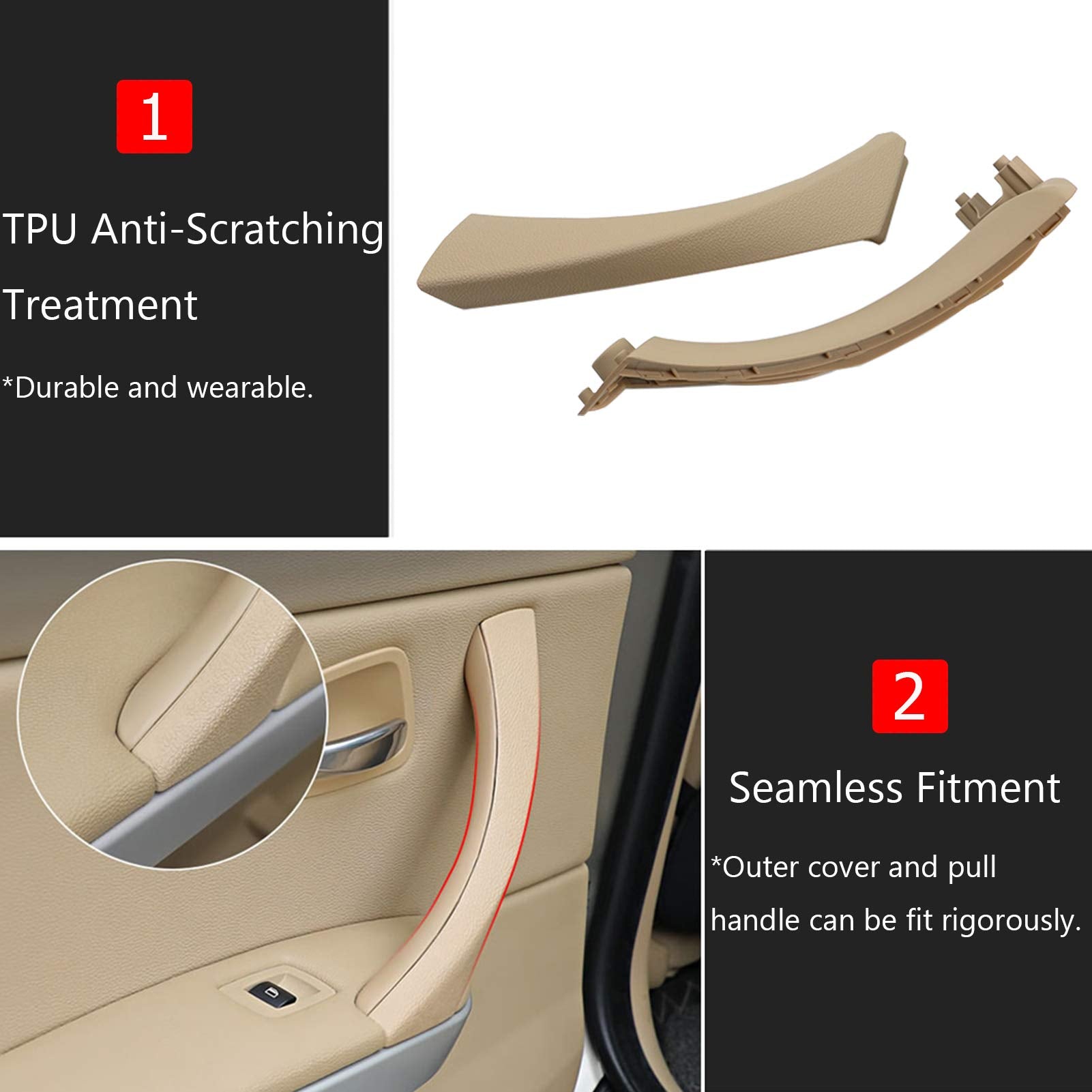 Jaronx For Bmw 3 Series E90/E91 Door Handle Replacement Kit, Passenger Side Outer Cover+Door Pull For Bmw 316 318 320 323 325 328 330 335(2004-2011) (Left Side,Pull Handle+Outer Cover)