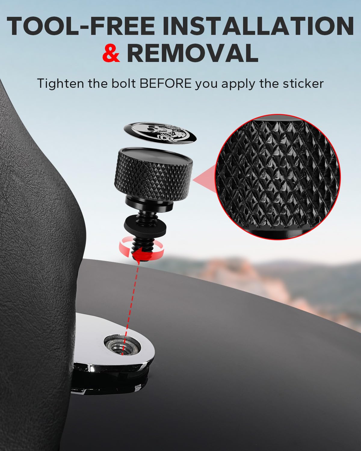 AMAZICHA Stainless Seat Bolt Fender Rear Seat Screw Skull Pattern Black 1/4 ''-20 Thread Compatible with 1997-2024 Harley Davids