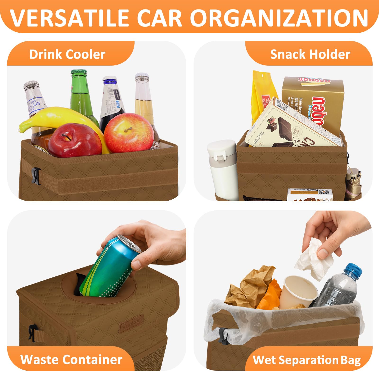 Vankor Car Trash Can For Cute, Bag Bin Hanging Waterproof Automotive Car Garbage Cans Leak Proof Vehicle Trash Can Diamond Patte