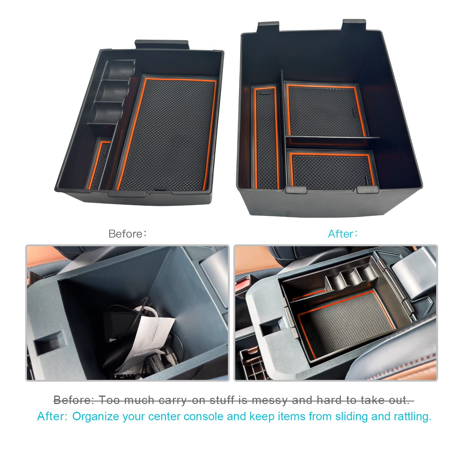 Cdefg For 2022 2023 2024 Maverick Pickup Truck Center Console Organizer Tray 2022 2023 2024 Maverick Armrest Trays Storage Box Coin Container 2022-2024 Maverick Truck Accessories, 2-Pack(Orange Trim)