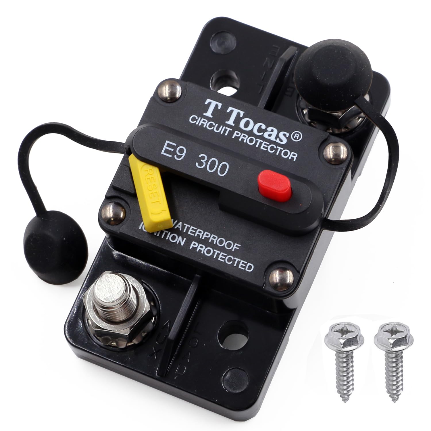 T Tocas 12V - 48V DC Hi-Amp 3/8'' Studs 300 Amp Circuit Breaker with LED Indication Manual Reset for Car Audio Automotive RV UL 