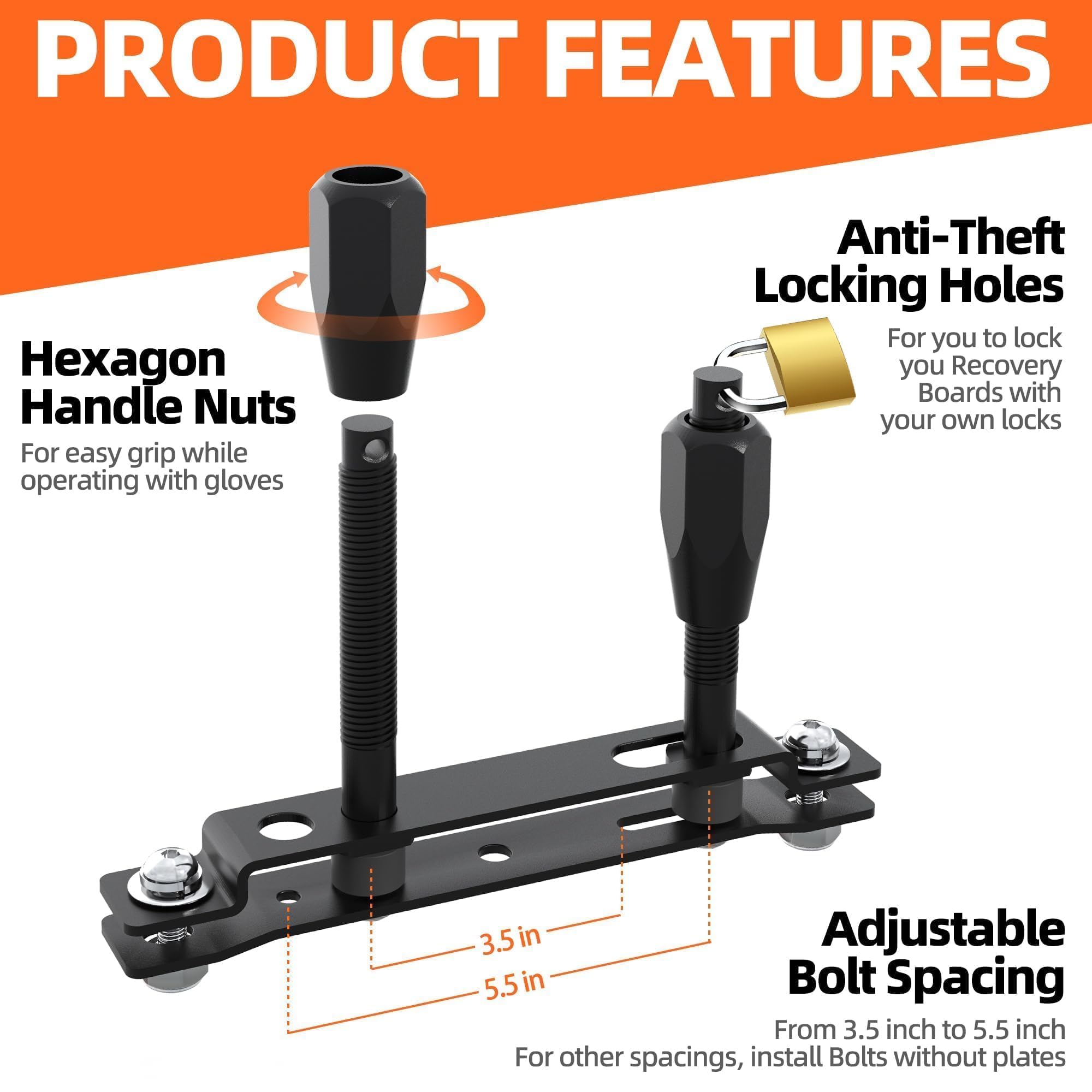 All-Top Recovery Board Mount Kit, Universal Bracket For Traction Tracks, Adjustable Diy Lockable Pin Set For Roof Rack, Crossbar & Cargo Basket