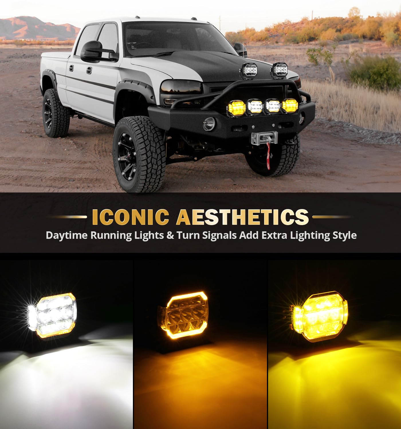 Auxbeam Xp-Ultra Series 5 Inch Offroad Pod Lights, 270 Side Shooter, Amber Drl & Turn Signal, 174W 20400Lm Spot Flood Combo, Dri