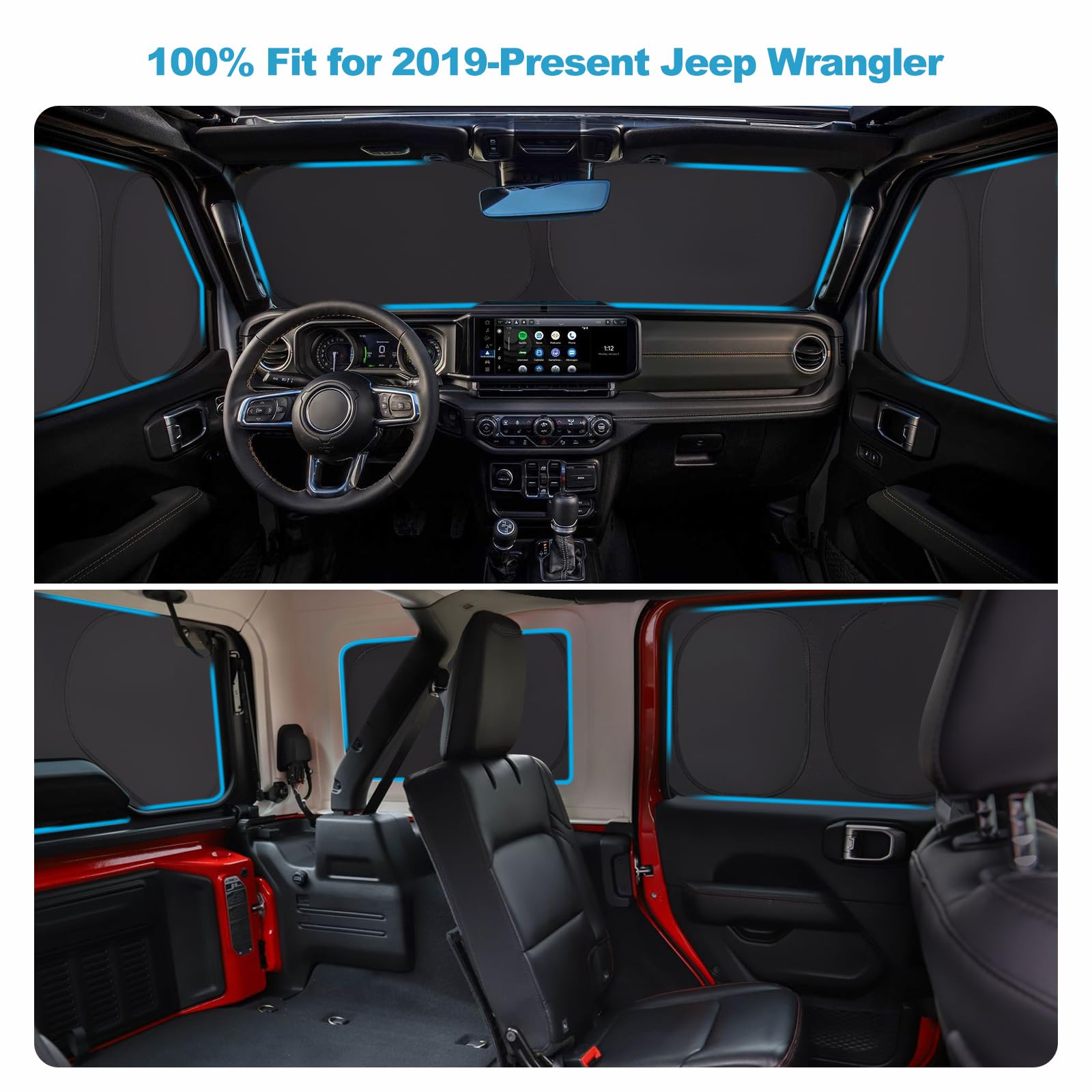 XCBYT 2019-2024 Wrangler Window Shades | 6 Layers Thickened Car Window Covers | 2 in 1 Car Full Window Privacy Curtains | 100% B