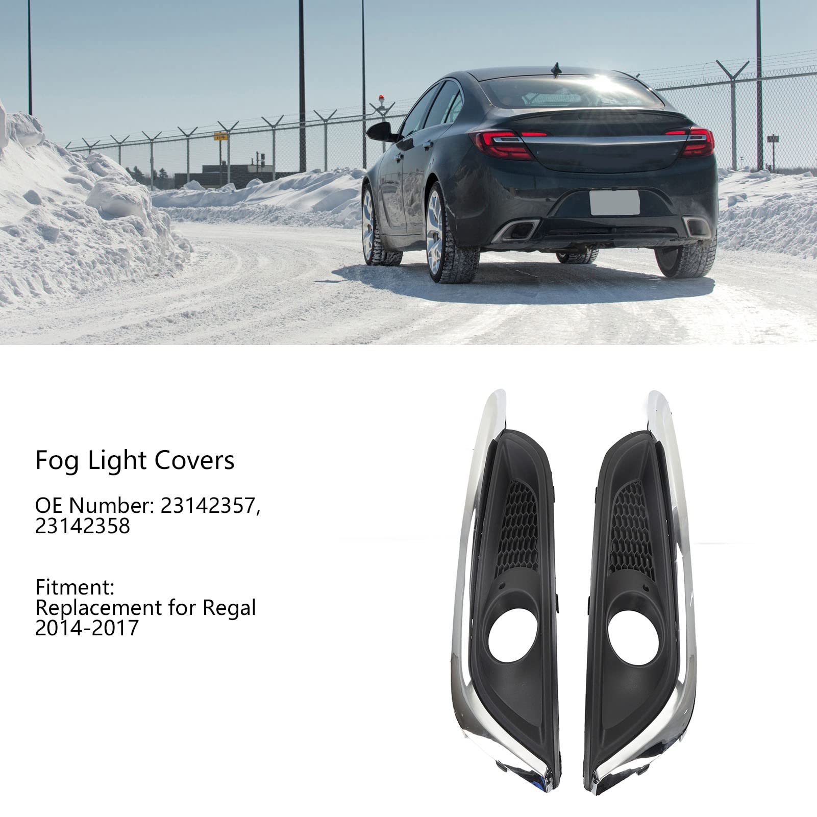 Aramox Fog Light Cover Trim, 23142357 23142358 Compatible with Regal 2014-2017, 1 Pair of Left Right Side Front Bumper Fog Light