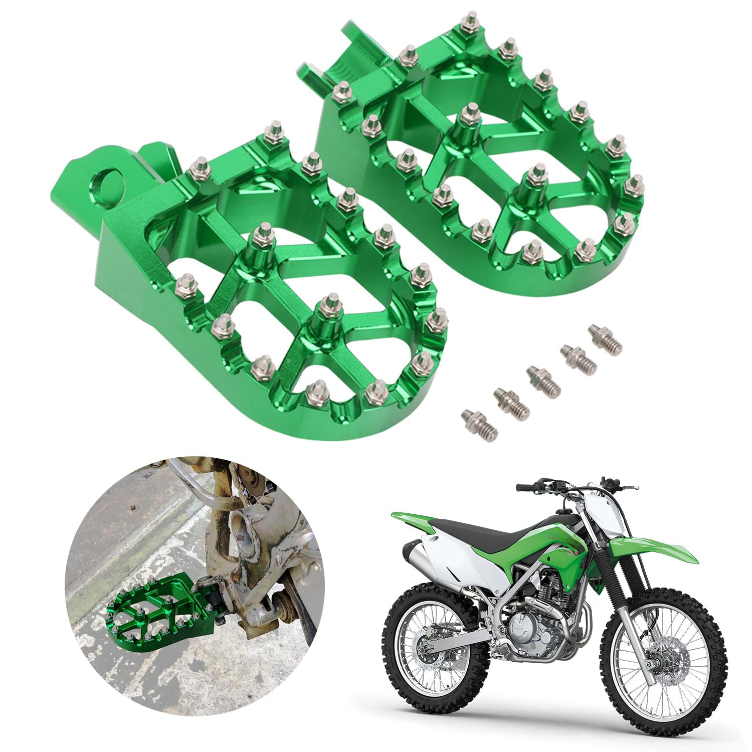 Motorcycle Foot Pegs Footpeg Foot Rest Pedal Cnc For Klx230 Klx230R Klx230S 2020-2023 Klx150L 2014-2021 Klx150Bf 2017 Green