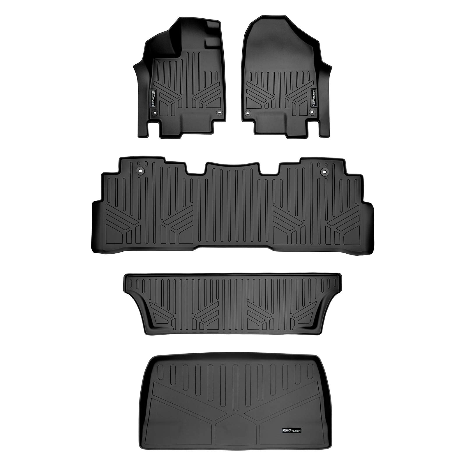 MAXLINER Custom Fit Floor Mats 3 Rows and Cargo Liner Behind 3rd Row Set Black Compatible with 20182022 Honda Odyssey