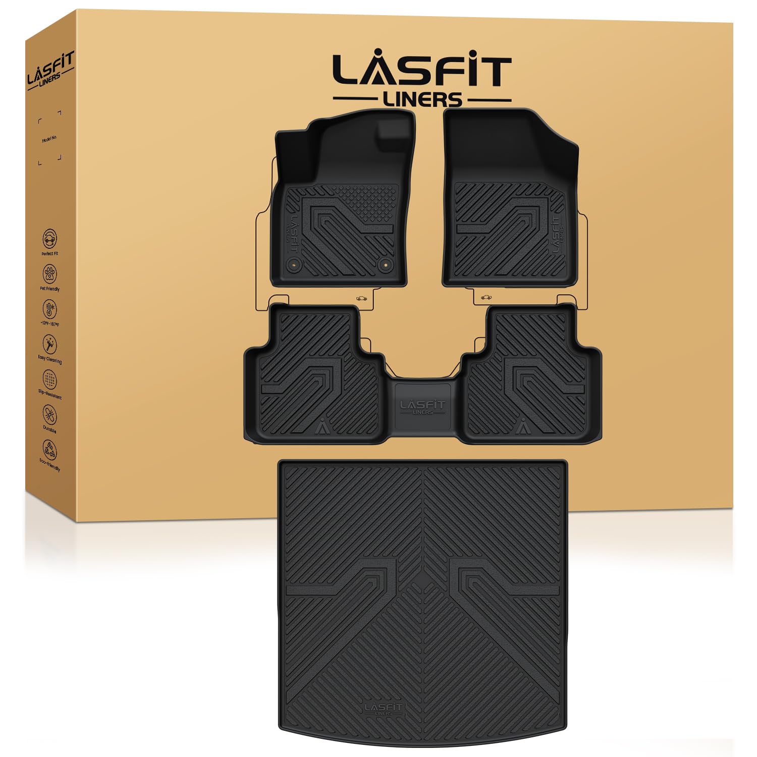 Lasfit Floor Mats & Cargo Mats Fits For Volkswagen Vw Atlas Cross Sport 2025 2024 2023 2022 2021 2020, All Weather Tpe Custom Fi