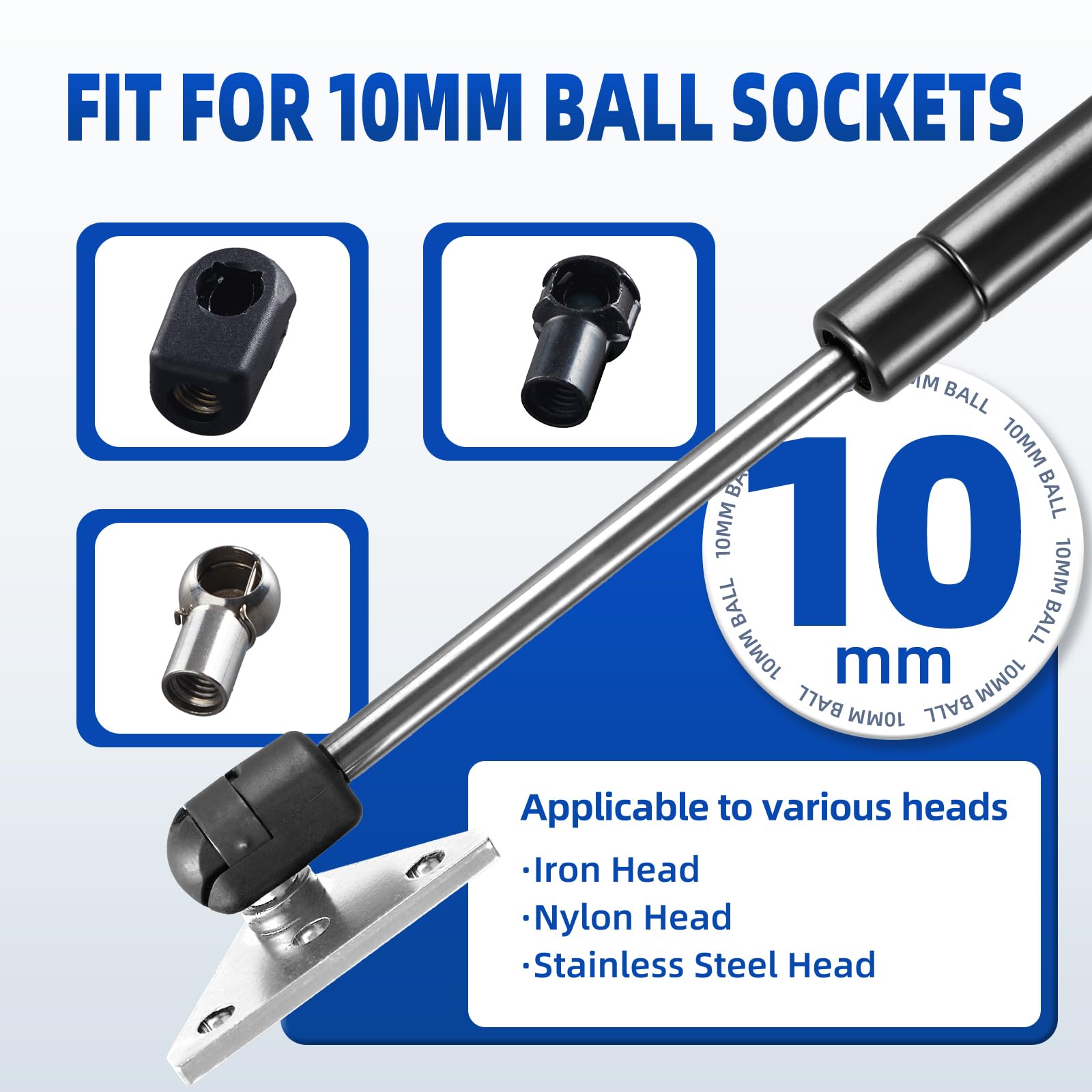 ARANA 10MM Stainless Steel Ball Stud Mounting Bracket - 4 Pcs Universal Lift Support Struts Mounts, Silver