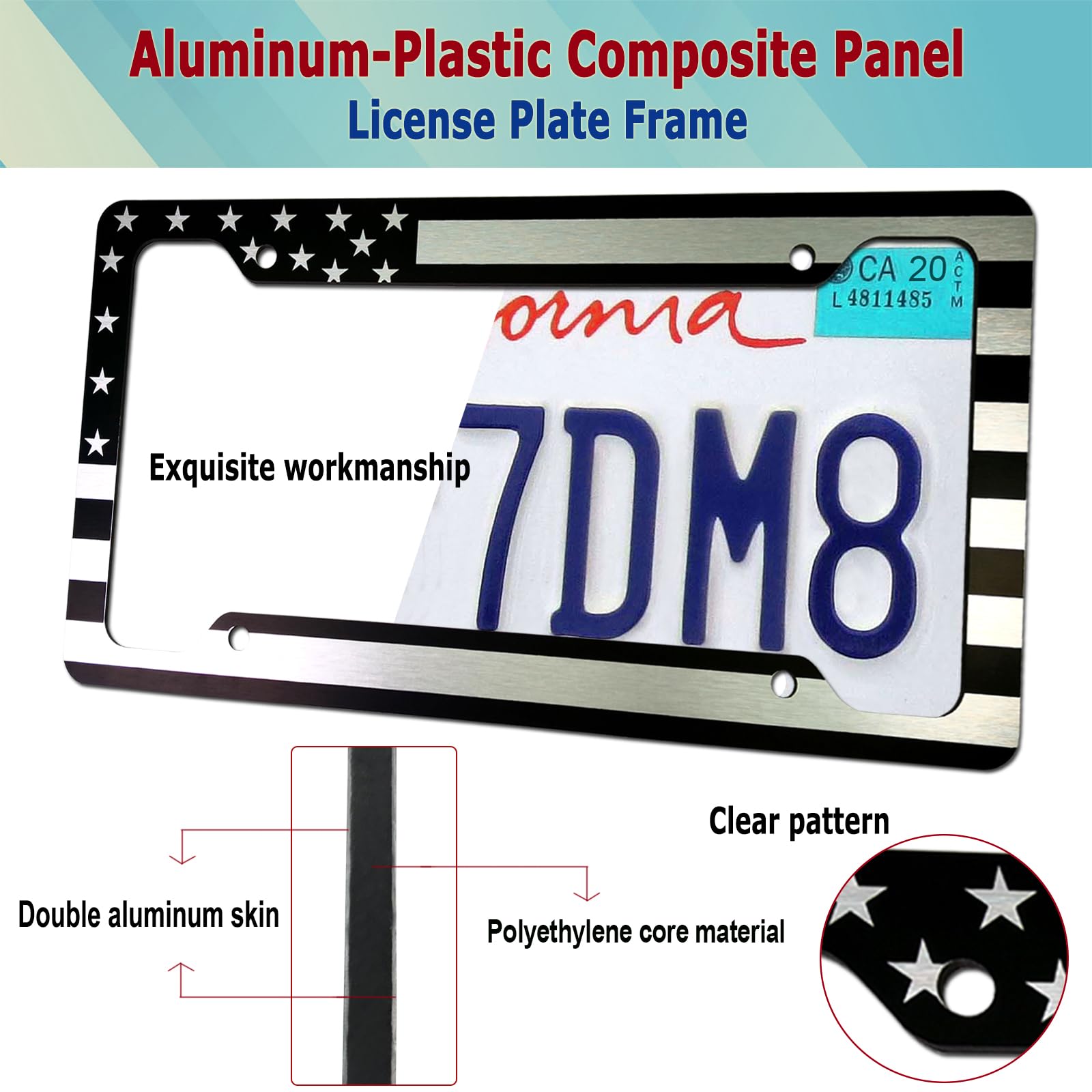 Bggtmo Black American Flag License Plate Frames- 2 Pack Front Rear Patriotic Usa Stars And Stripes Aluminum Car Tag Holder With