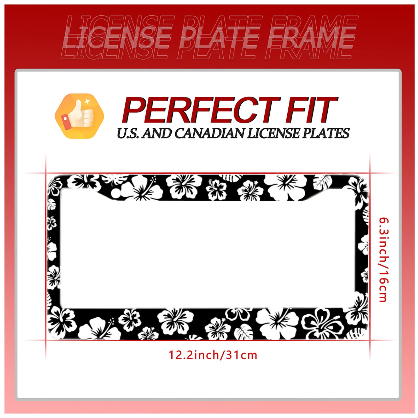 White Hibiscus Hawaii Flowers License Plate Frames Floral Round Hole Personalise License Plate Frame Car Universal Accessories Stainless Steel Cars Decor Fits Standard Us Vehicles Size 12.2 X 6 Inches