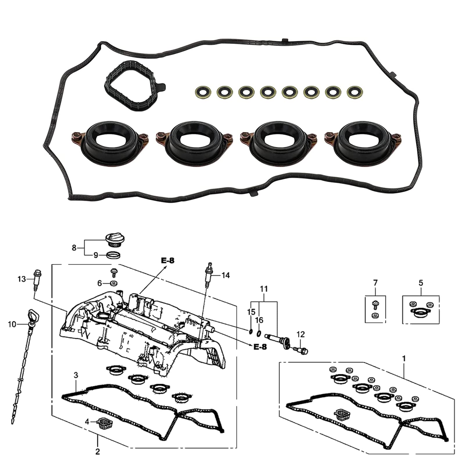 Engine Valve Cover Gasket Set Replace 12030-5A2-A01 For 2013-2017 Honda Accord 2DR EX EXL LX-S Models,2013-2014 Honda Accord 4DR