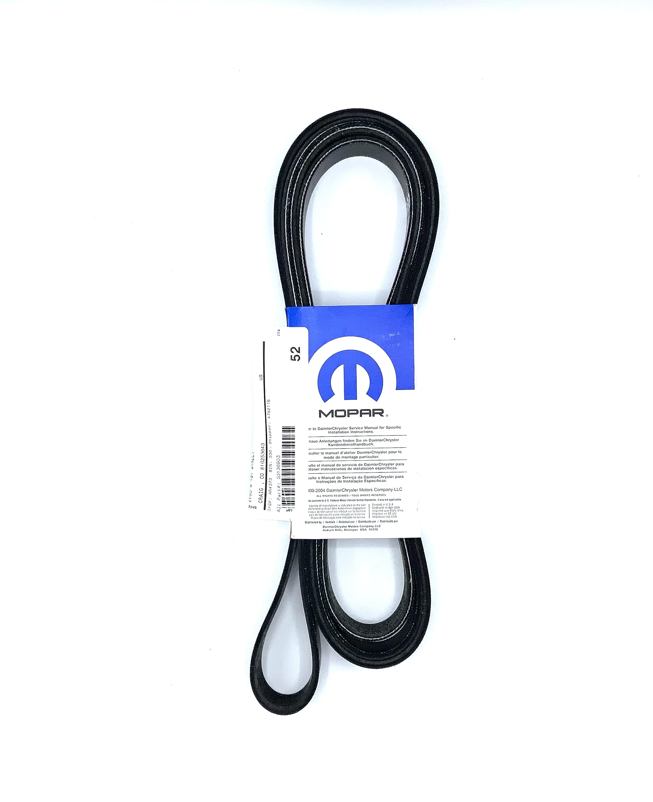 Mopar Serpentine Belt 04627751AA - Reliable Performance for Optimal Engine Efficiency