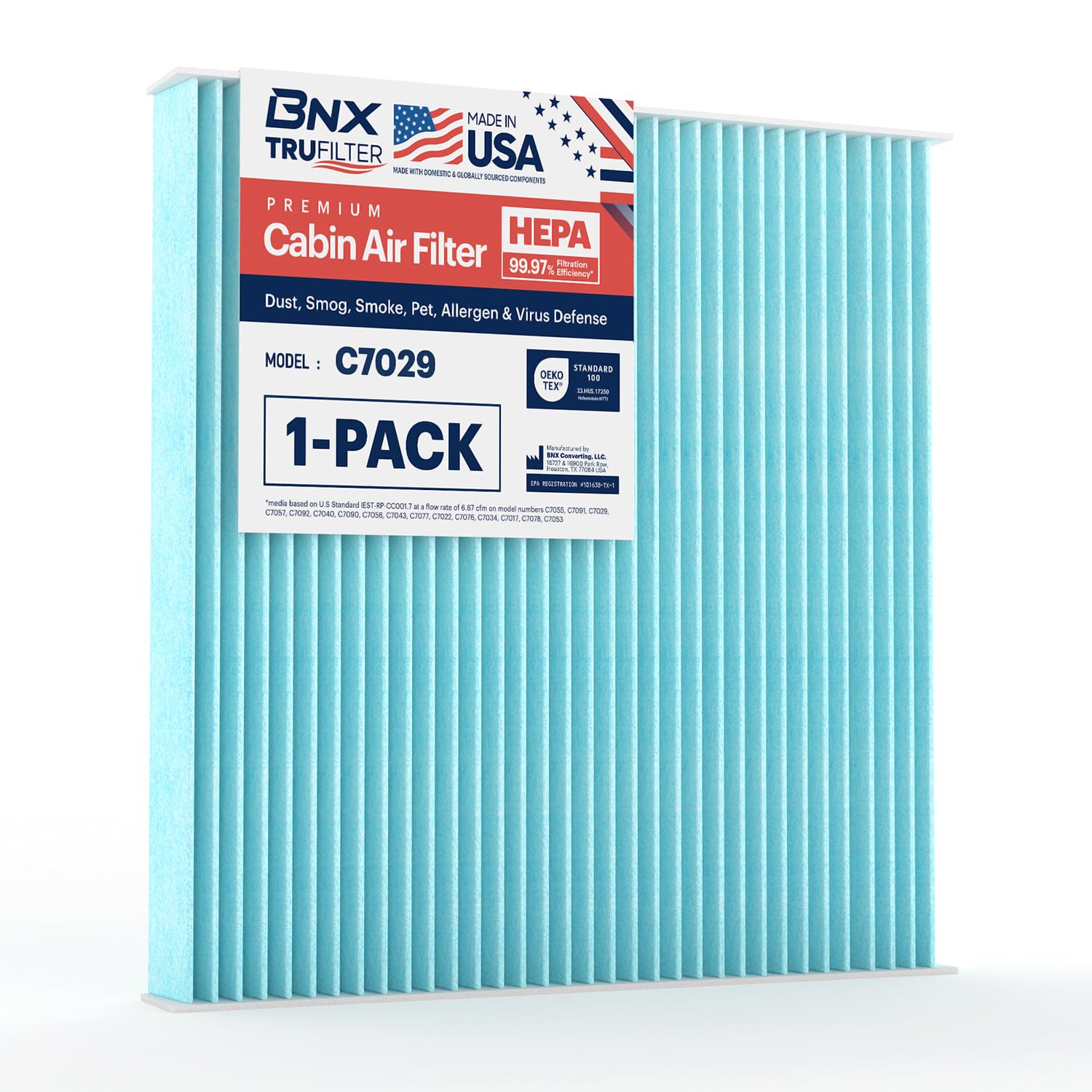 Bnx Trufilter C7029 Cabin Air Filter, Hepa 99.97%, Compatible With Honda: Accord, Civic, Crosstour, Cr-V, Odyssey, Passport, Pil