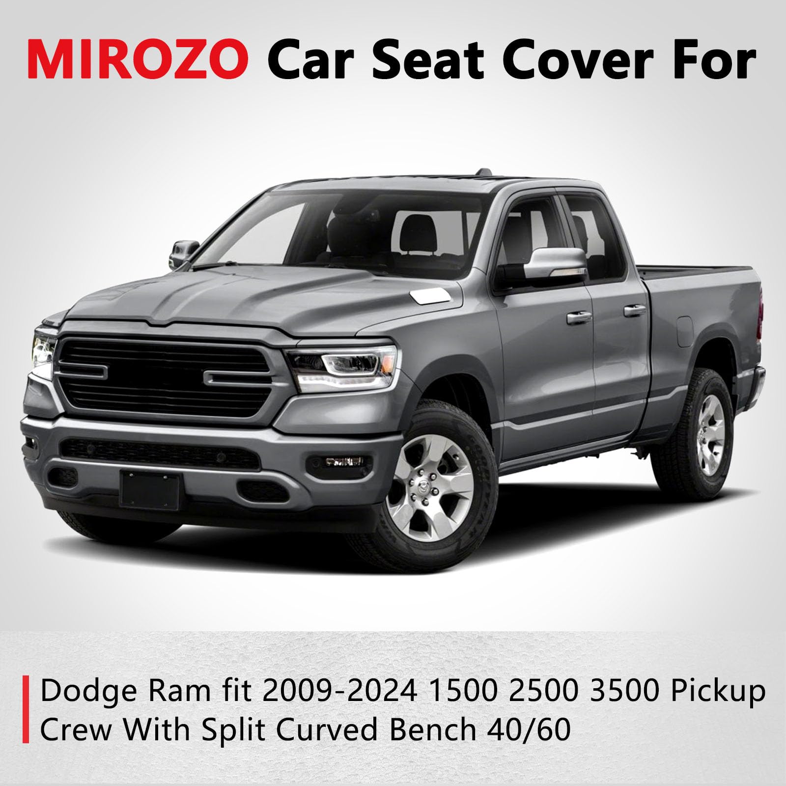 MIROZO Ram Seat Covers Full Set, Faux Leather Truck Seat Covers Compatible with 2009-2024 Ram 1500 2500 3500 Truck Pickup Crew Q