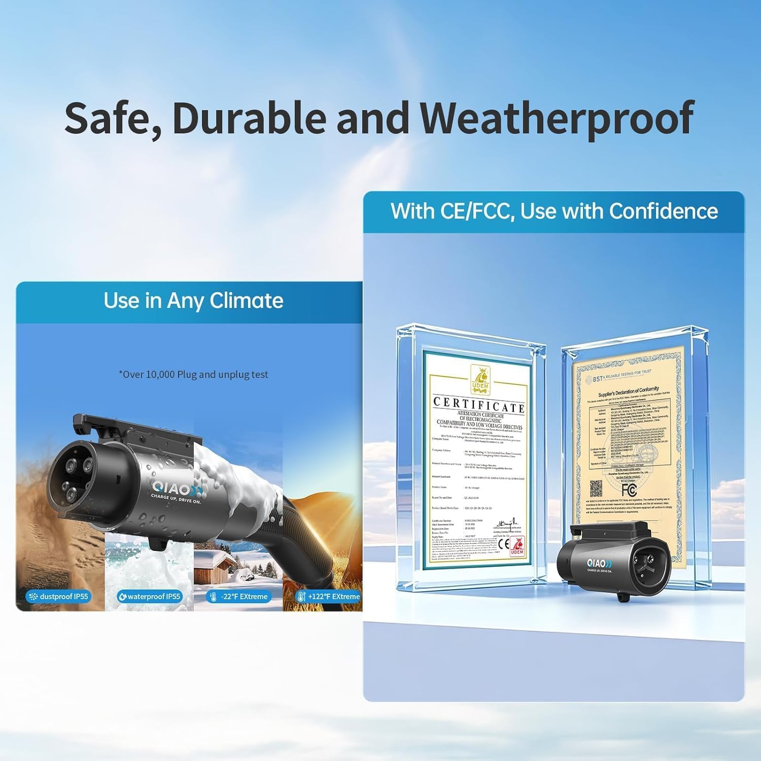 QIAO Fit for Tesla to J1772 Charger Adapter, Up to 80A 250V - NACS to J1772 EV Adapter for Charge J1772 EVS at Tesla AC Charger