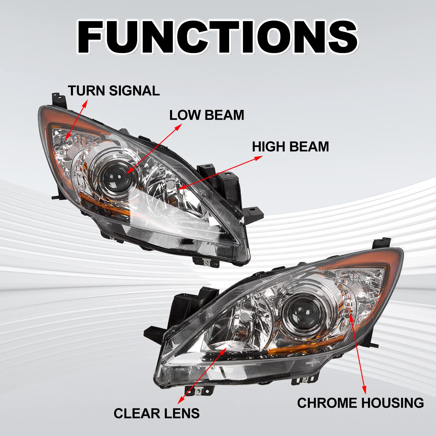Ecotric Headlight Assembly Compatible With 2010-2013 Mazda 3 Front Lamp Headlamp Corner Projector Replace For Ma2518130, Ma25191