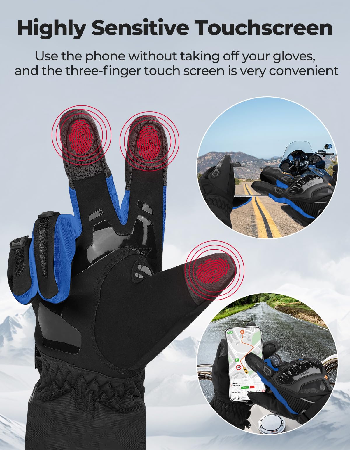 Kemimoto Winter Motorcycle Gloves, Rainproof Riding Gloves With Touchscreen, Motorcycle Winter Gloves For Men, Warm Motorcycle G