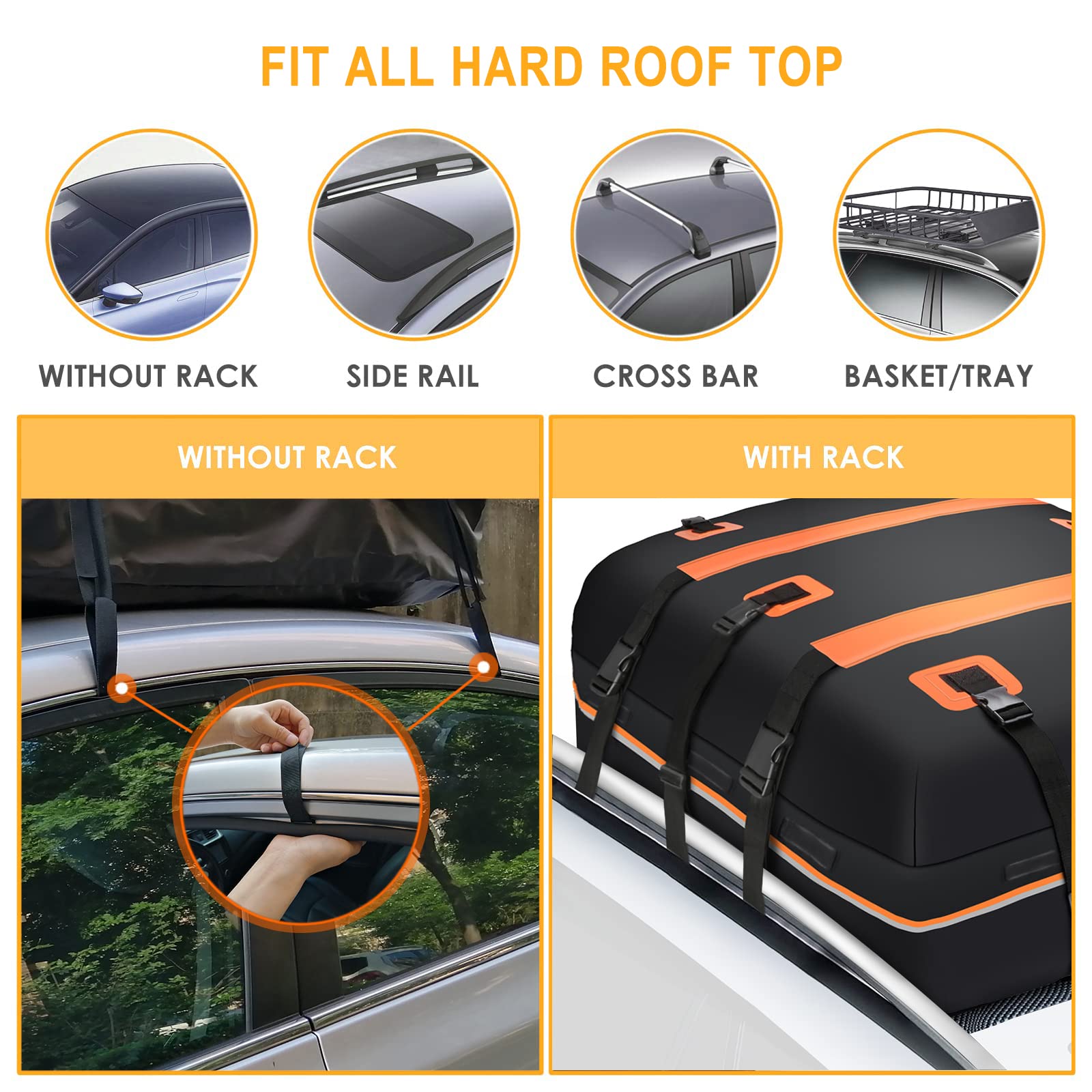 Rooftop Cargo Carrier Bag Waterproof 20 Cubic Car Roof Bag Cargo Carrier All Cars with/Without Rack Includes Anti-Slip Mat 10 Re